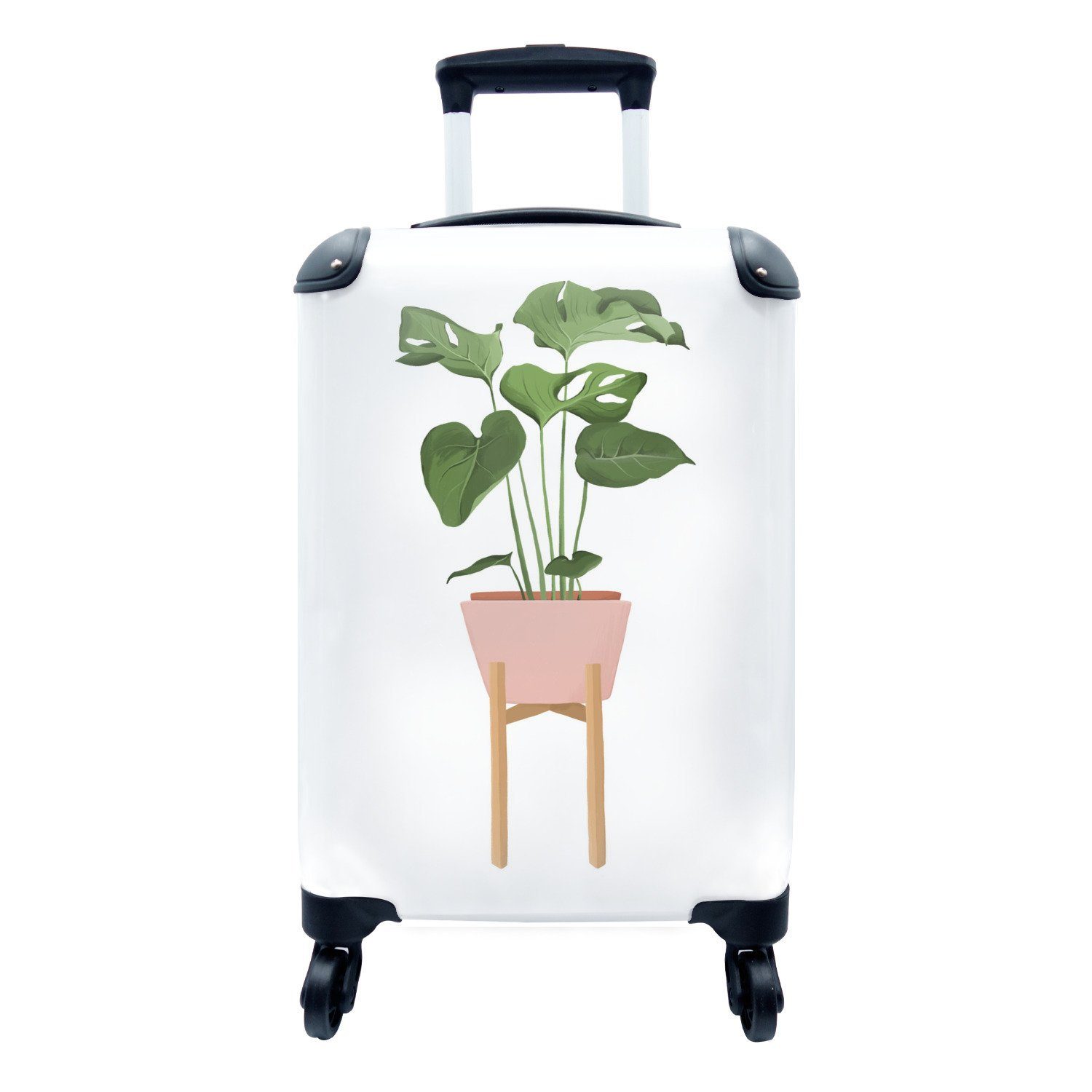 MuchoWow Handgepäckkoffer Zimmerpflanzen - Blumentopf - Monstera, 4 Rollen, Reisetasche mit rollen, Handgepäck für Ferien, Trolley, Reisekoffer