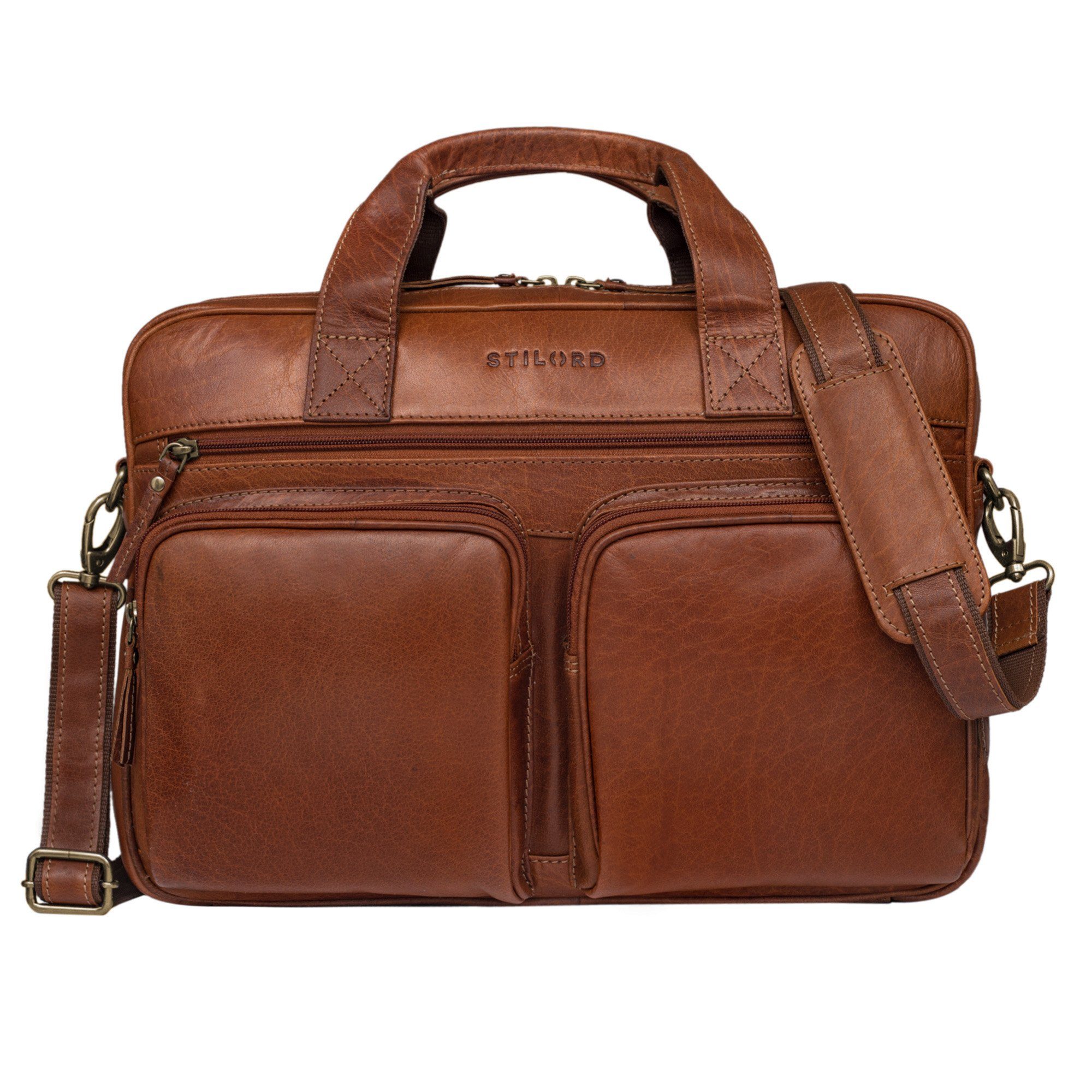 STILORD Laptoptasche "Caesar" Businesstasche 15,6 Zoll Leder cannes - braun