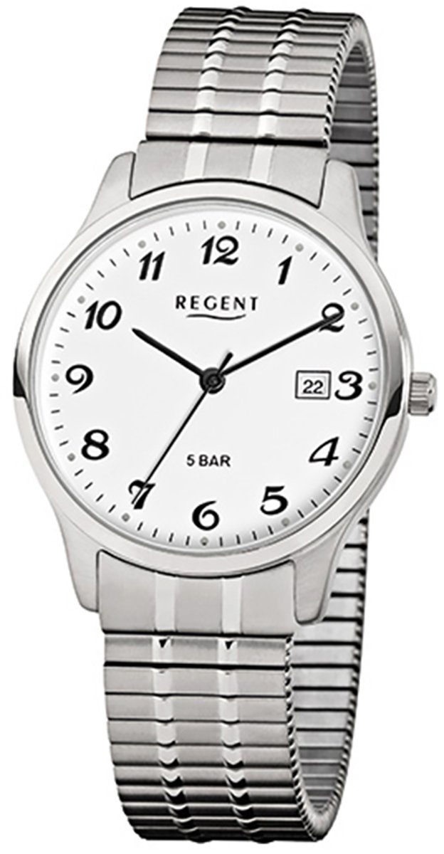 Herren-Armbanduhr rund, Regent mittel (ca. 36mm), Regent Herren silber Edelstahlarmband Quarzuhr Armbanduhr Analog,