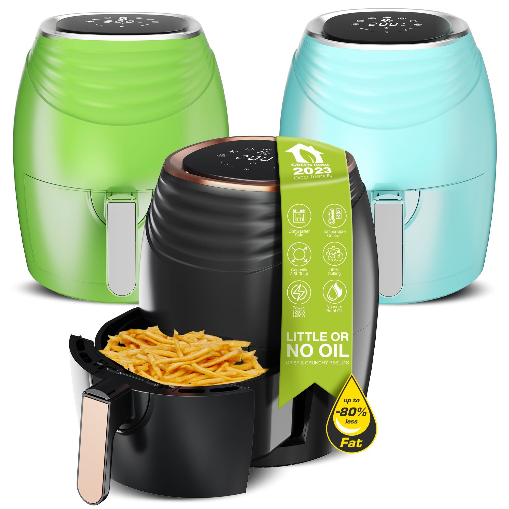 Liter, Öl, Programme, Fettfrei 7 ohne digital TurboTronic Power, W, Z-Line 200°C 50°C AF11D schwarz Fritteuse Heißluftfritteuse 3,5 Airfryer Camping Retro by 1200