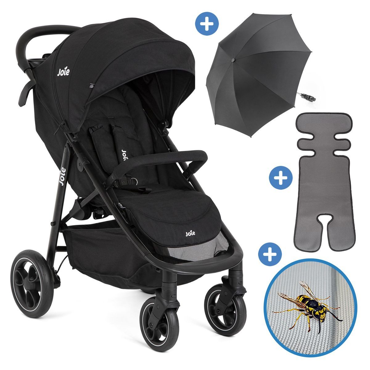 Joie Sportbuggy Litetrax - Shale, Sportwagen mit Liegefunktion, Sitzauflage & Sonnenschirm bis 22 kg
