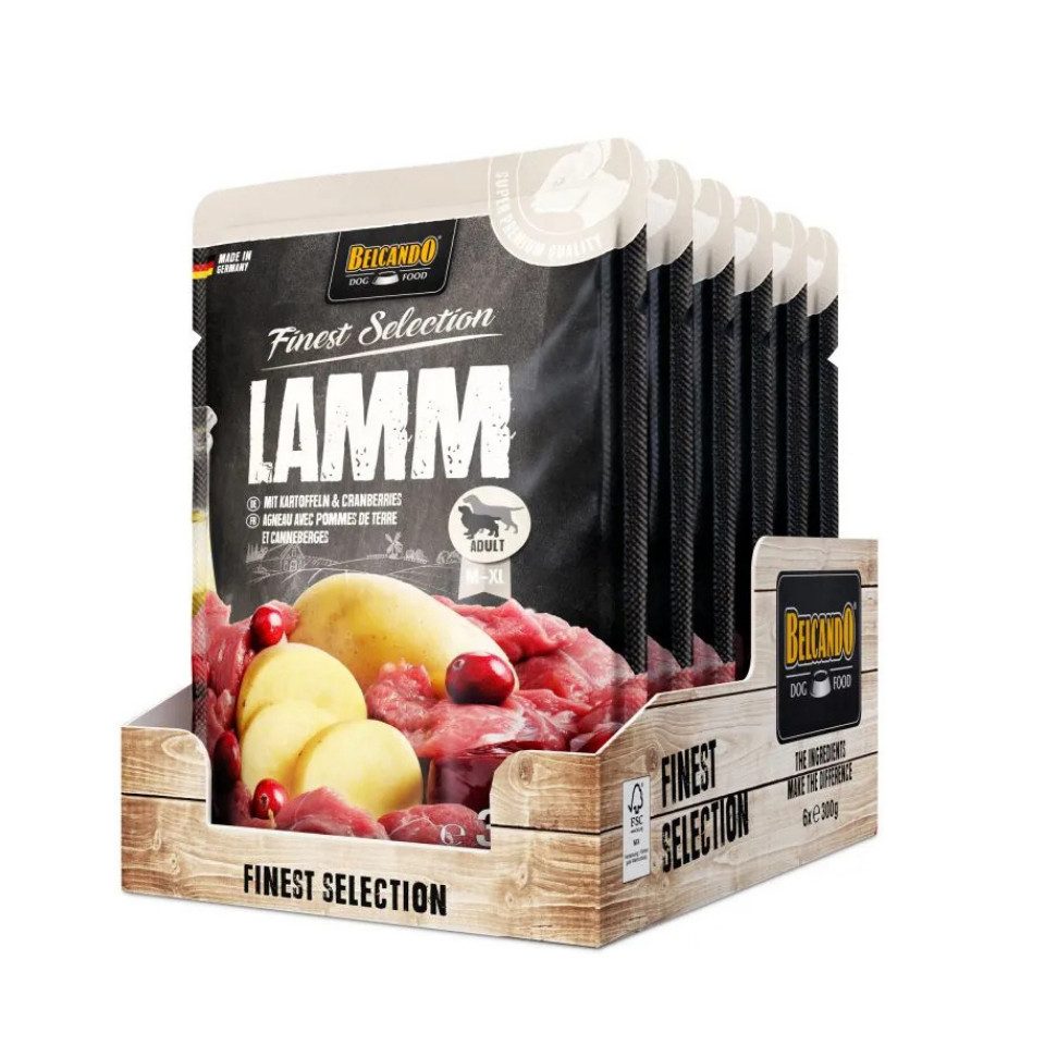 Belcando Lamm mit Kartoffeln & Cranberries - Nassfutter in Frischebeuteln 6x300g, Nassfutter für: Hunde