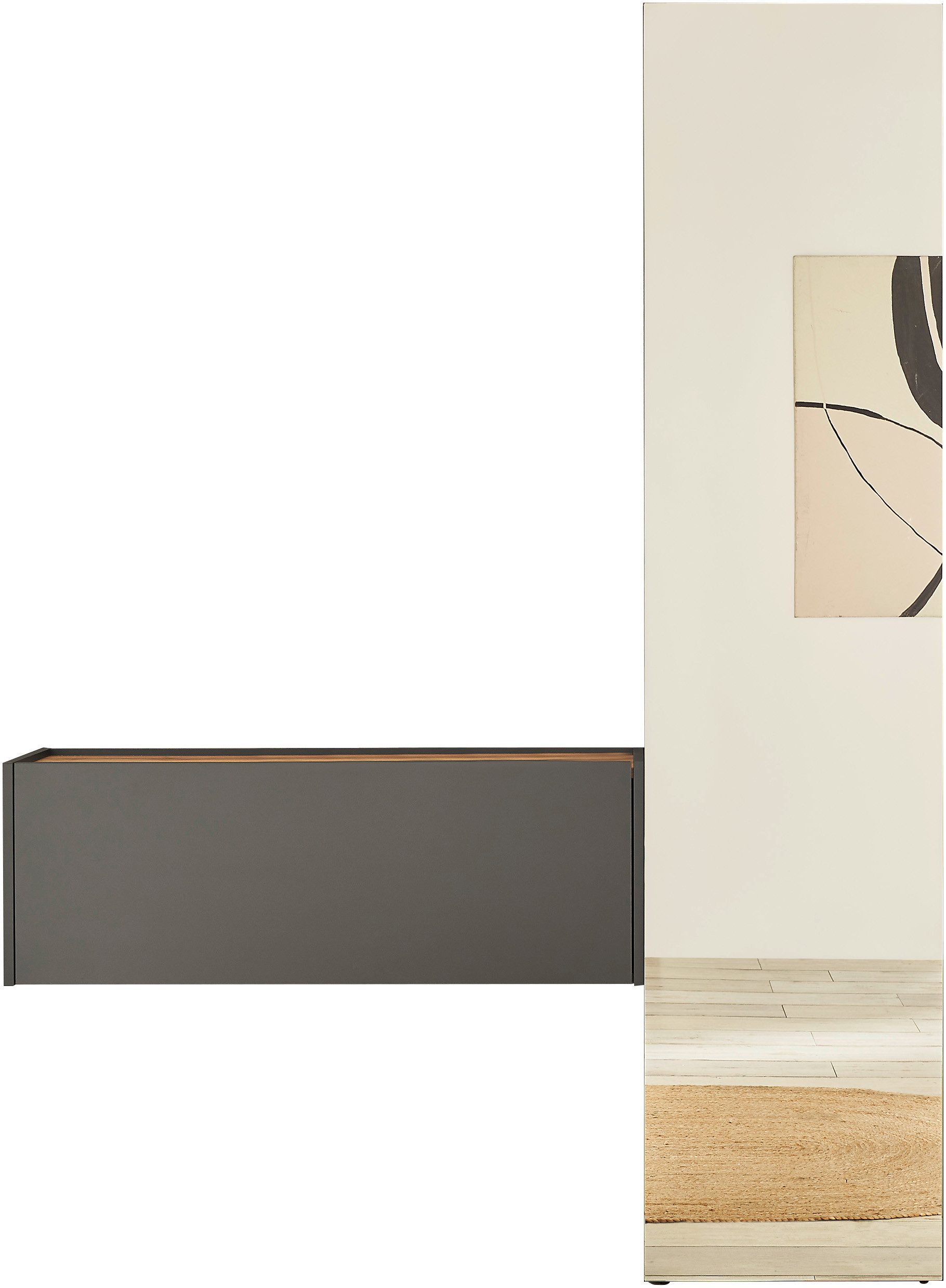 Home affaire Garderoben-Set GIRON/CiTY, moderne Garderobe, Komplettset mit viel Stauraum, (Komplett-Set, 2-St), enthält Hängeschrank & Garderobenelement mit Spiegel, 150 cm breit