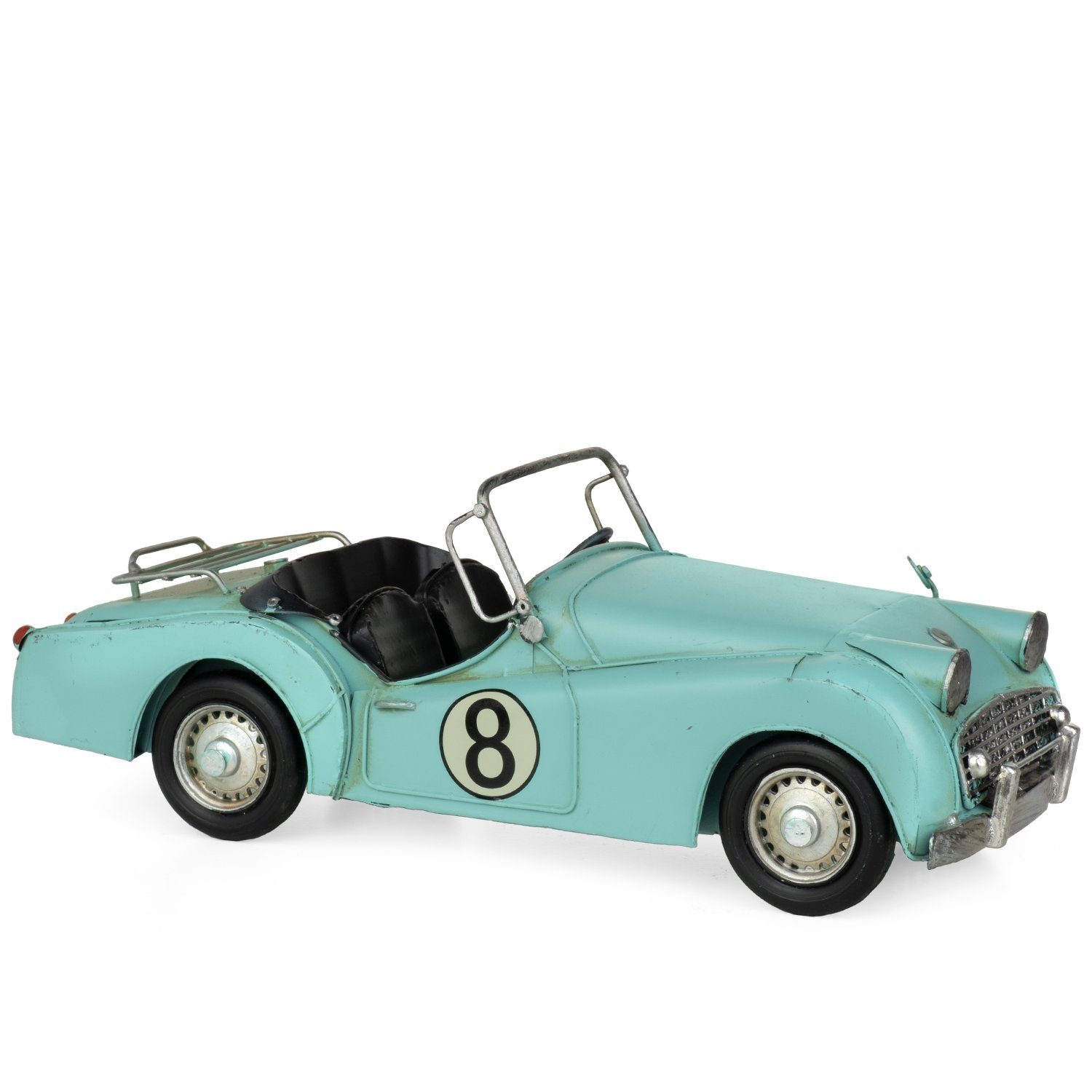 Moritz Dekoobjekt Blech-Deko Cabrio Auto Nr.8 türkis, Modell Nostalgie Antik-Stil Retro Blechmodell Miniatur Nachbildung