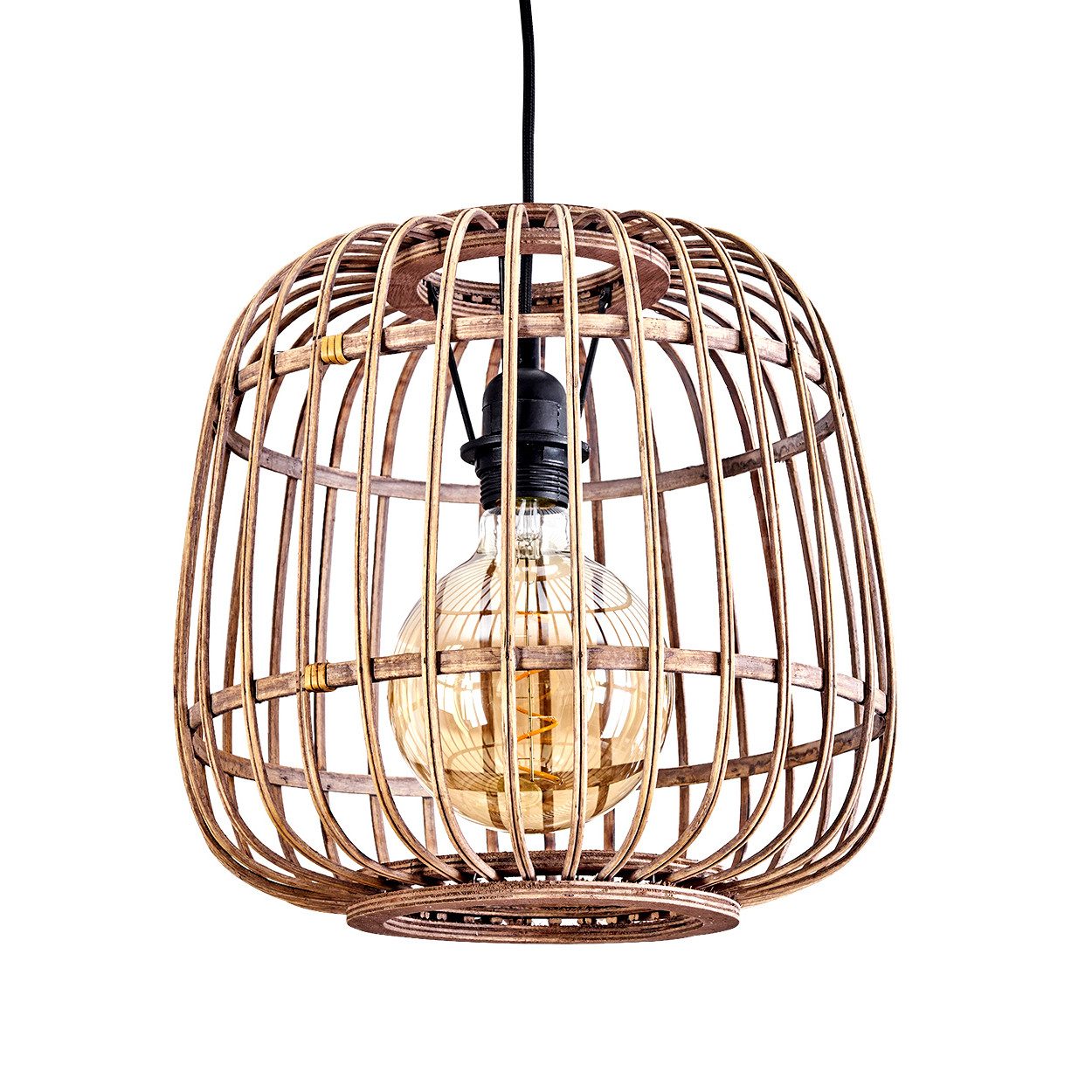 hofstein Hängeleuchte »Pontecagnano« Hängelampe aus Metall/Holz/Rattan in Schwarz/Natur, ohne Leuchtmittel, Pendelleuchte mit rundem Schirm in Boho-Design, E27. € 94,99