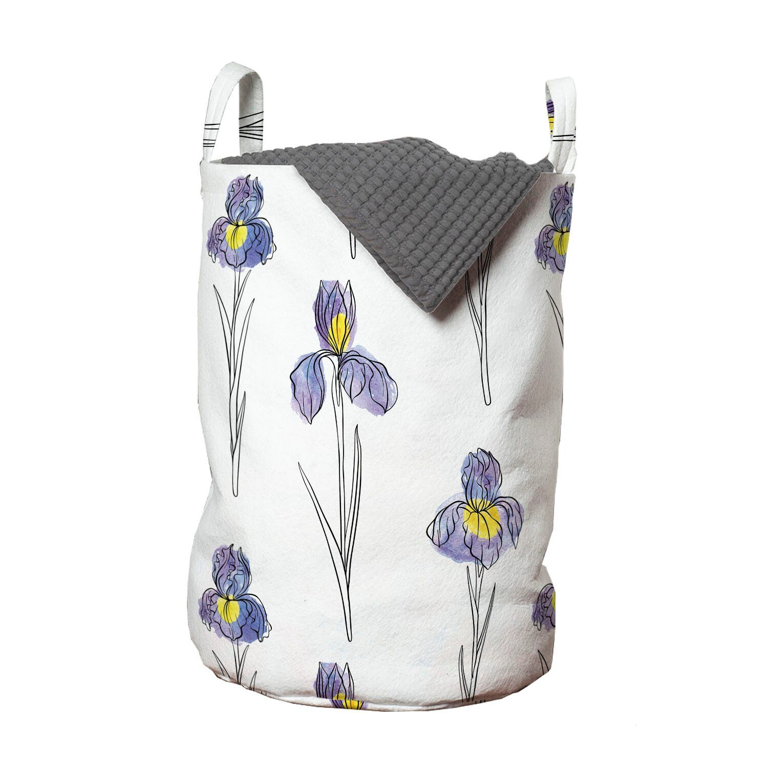 Abakuhaus Wäschesäckchen Wäschekorb mit Griffen Kordelzugverschluss für Waschsalons, Botanisch Aquarell Iris-Blumen