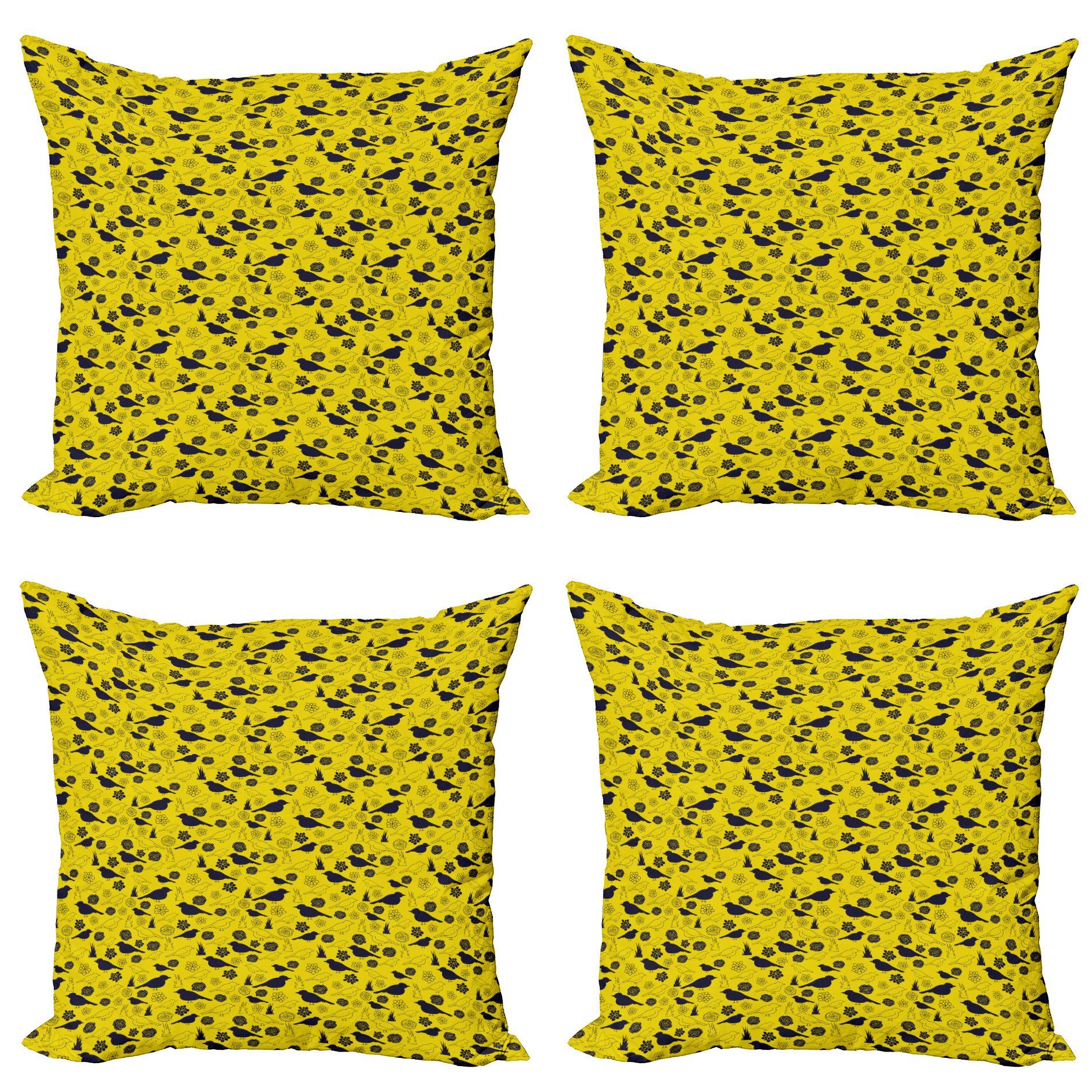 Kissenbezüge Modern Accent Doppelseitiger Digitaldruck, Abakuhaus (4 Stück), Gelber Vogel Vogel- und Blütenblätter