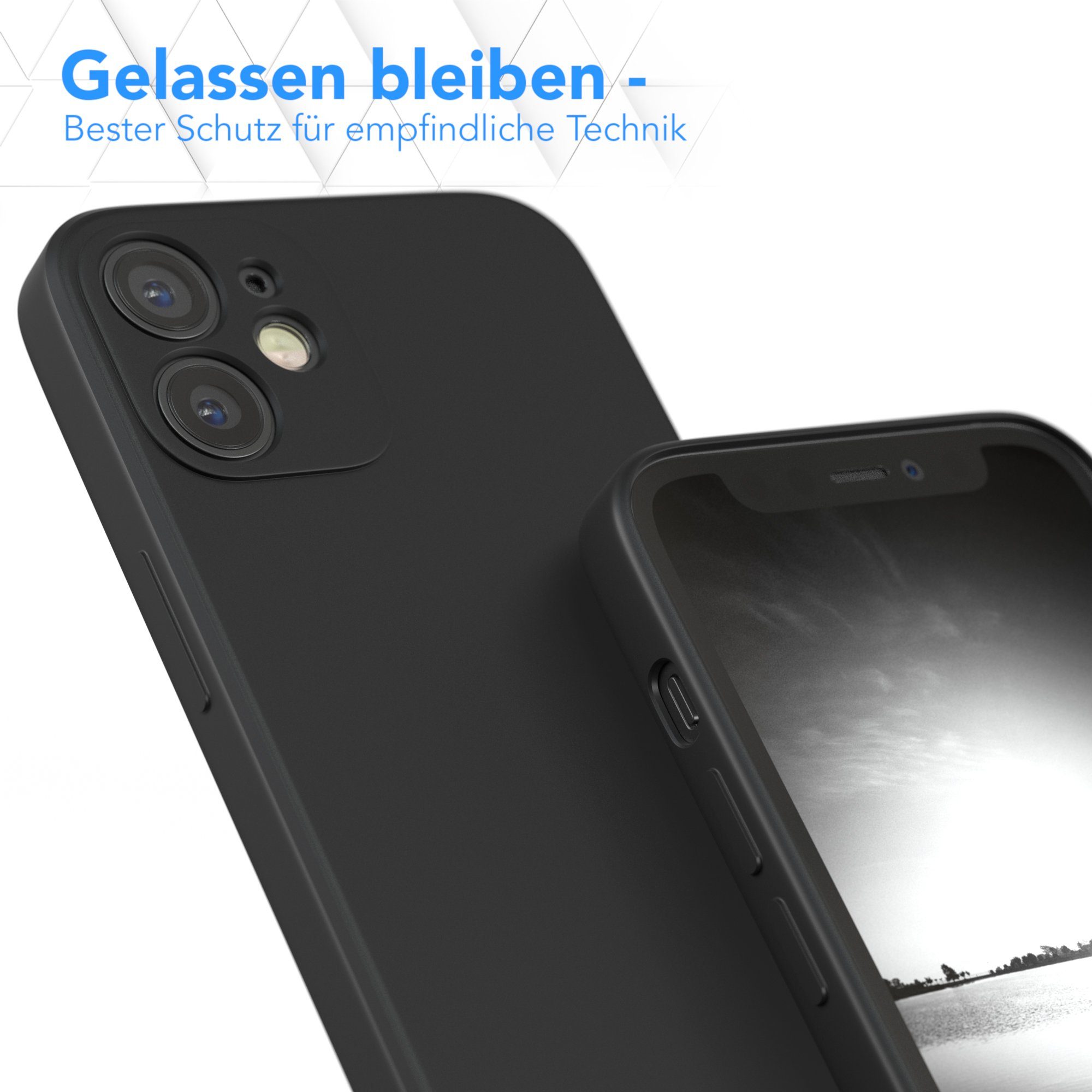 EAZY CASE Handyhülle für Apple iPhone 12 Mini Hülle Silikon 5,4 Zoll, Silikon Schutzhülle mit Kameraschutz kratzfest Back Cover Etui Schwarz – Bild 4 von 5