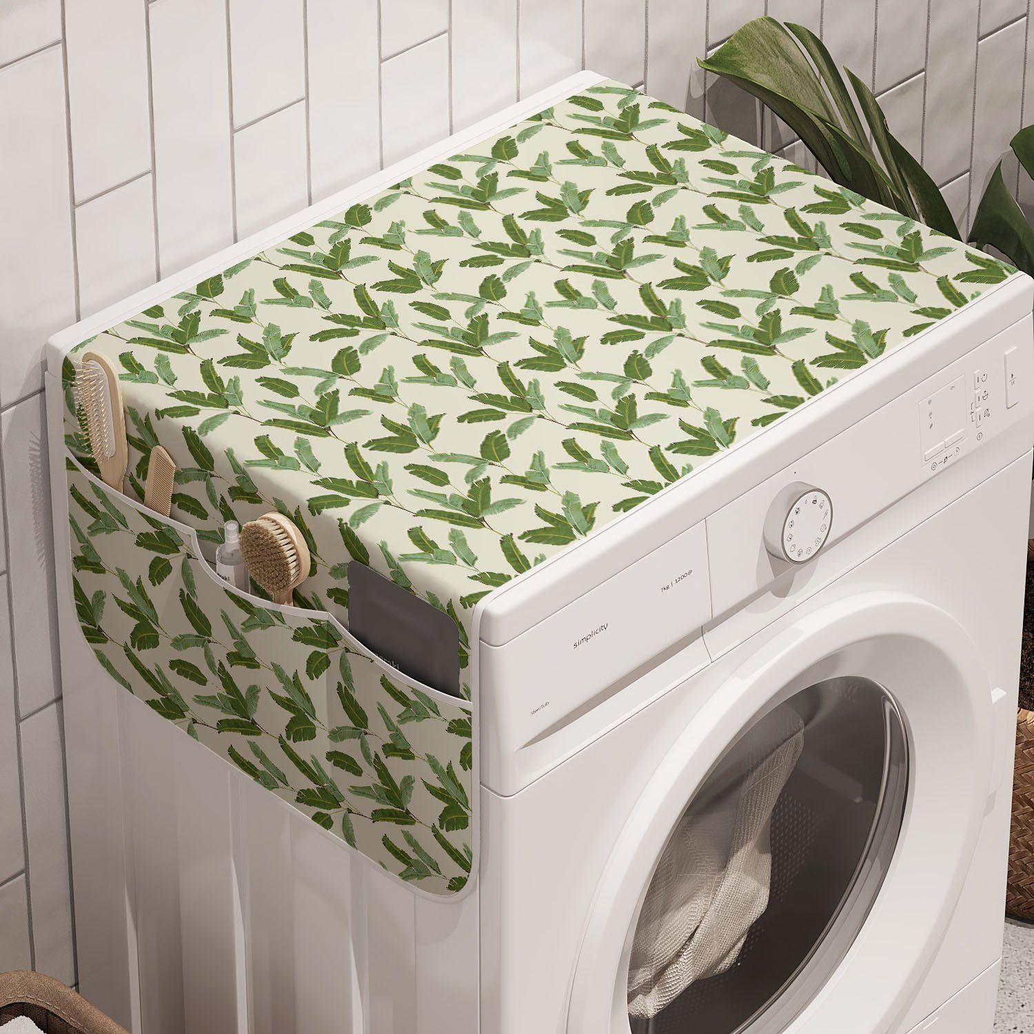 Abakuhaus Badorganizer Anti-Rutsch-Stoffabdeckung für Waschmaschine und Trockner, Tropisch Palm und Bananenblättern
