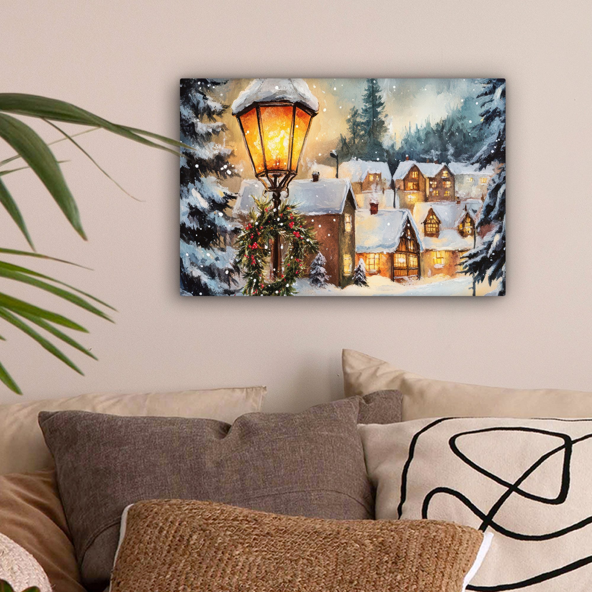 OneMillionCanvasses® Leinwandbild Weihnachtsdorf - Häuser - Schnee - Weihna günstig online kaufen