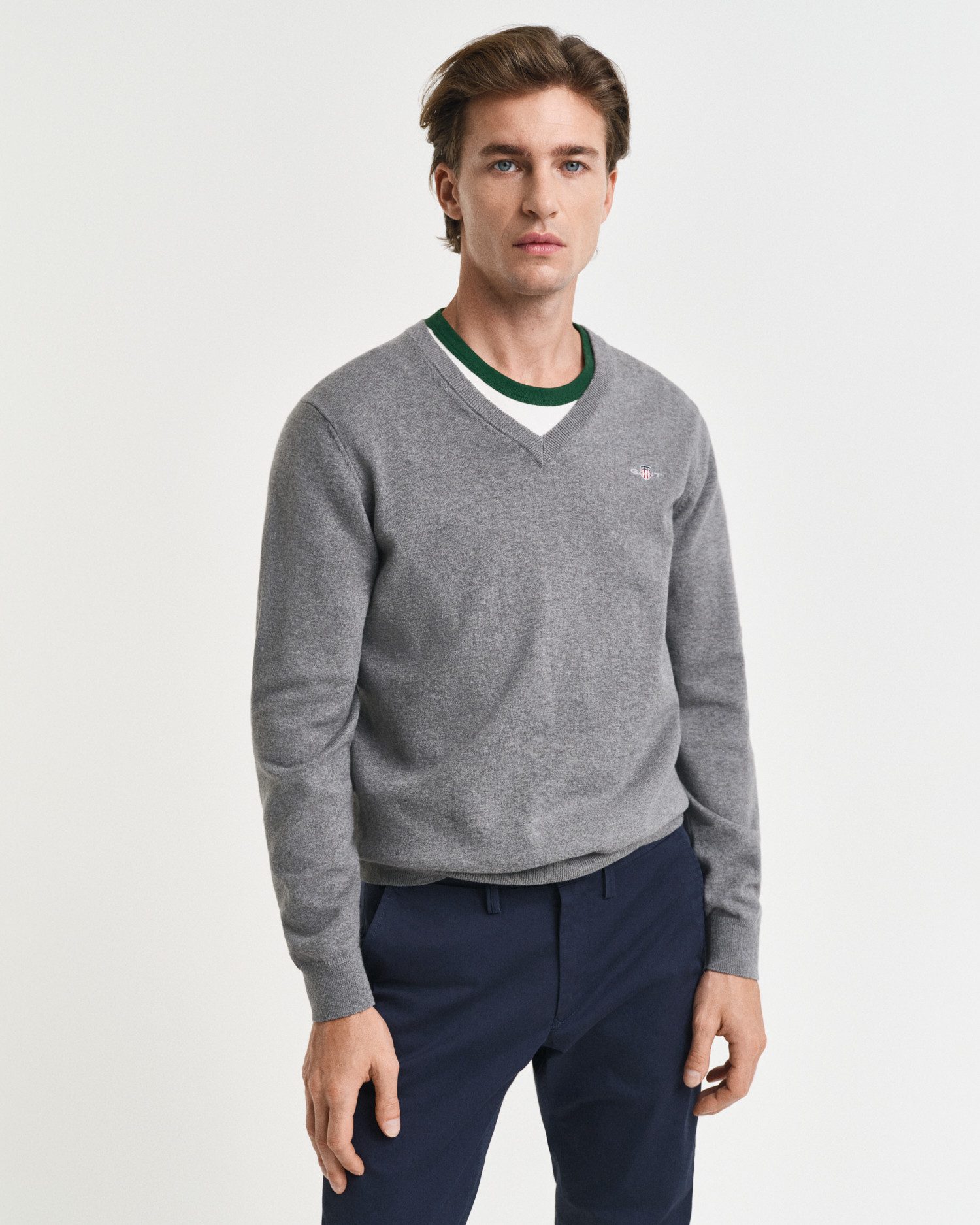 Gant V-Ausschnitt-Pullover Classic Cotton V-Neck Premium Strickjersey aus weicher 100% Baumwolle, Übergangspullover