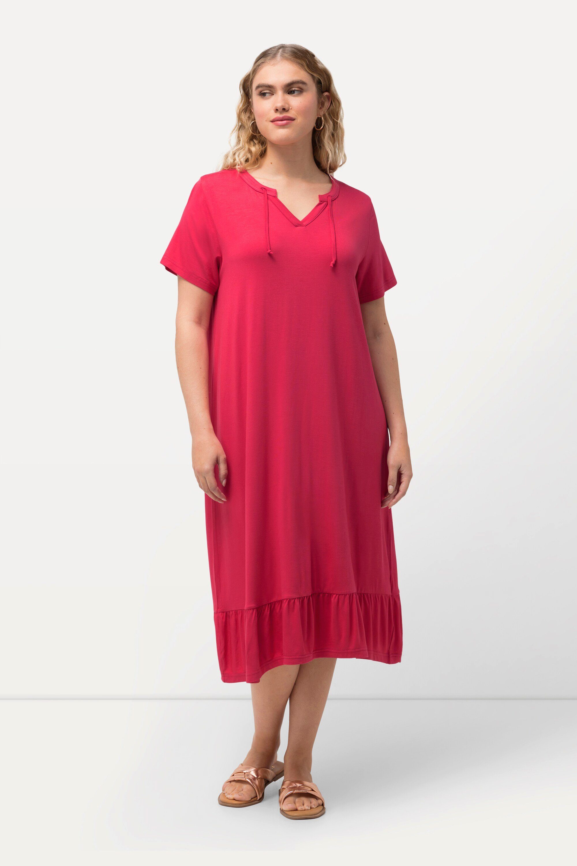 Ulla Popken Jerseykleid Jersey-Midikleid A-Linie Tunika-Ausschnitt Halbarm