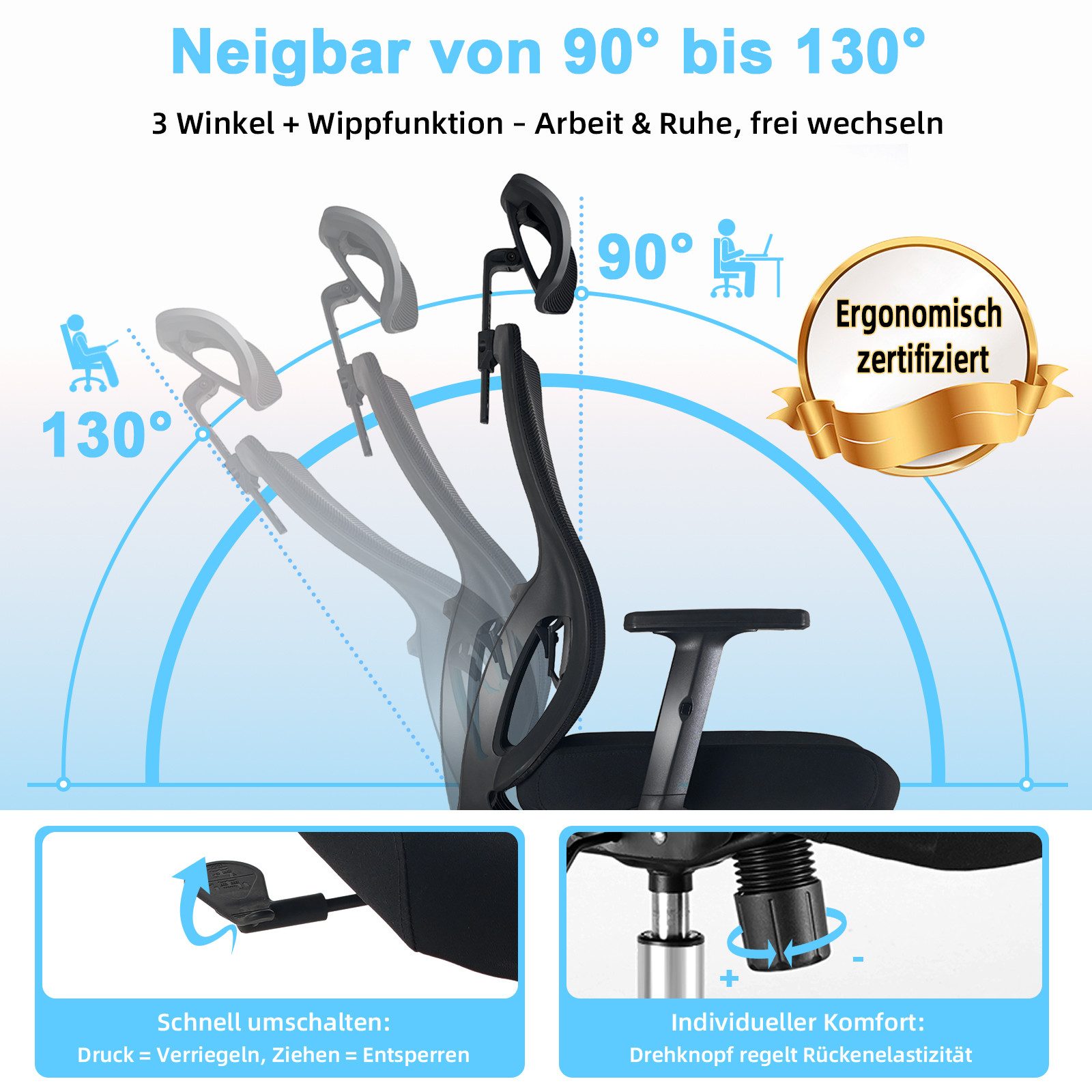 Durrafy Bürostuhl Ergonomischer Stuhl Drehstuhl Schreibtischstuhl günstig online kaufen