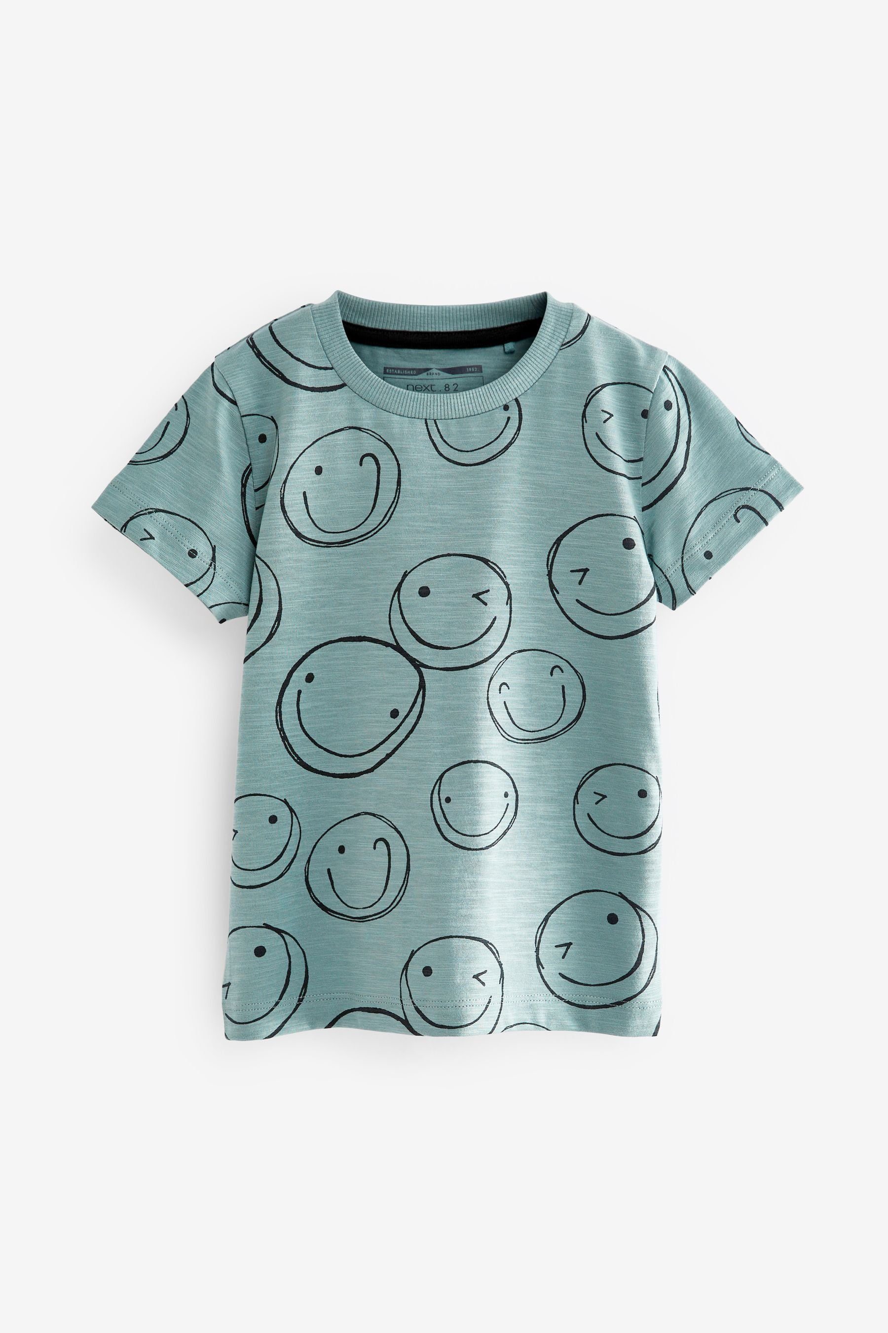 Next T-Shirt T-Shirt mit kurzen Ärmeln, durchgehend bedruckt (1-tlg) Teal Blue Smile Faces