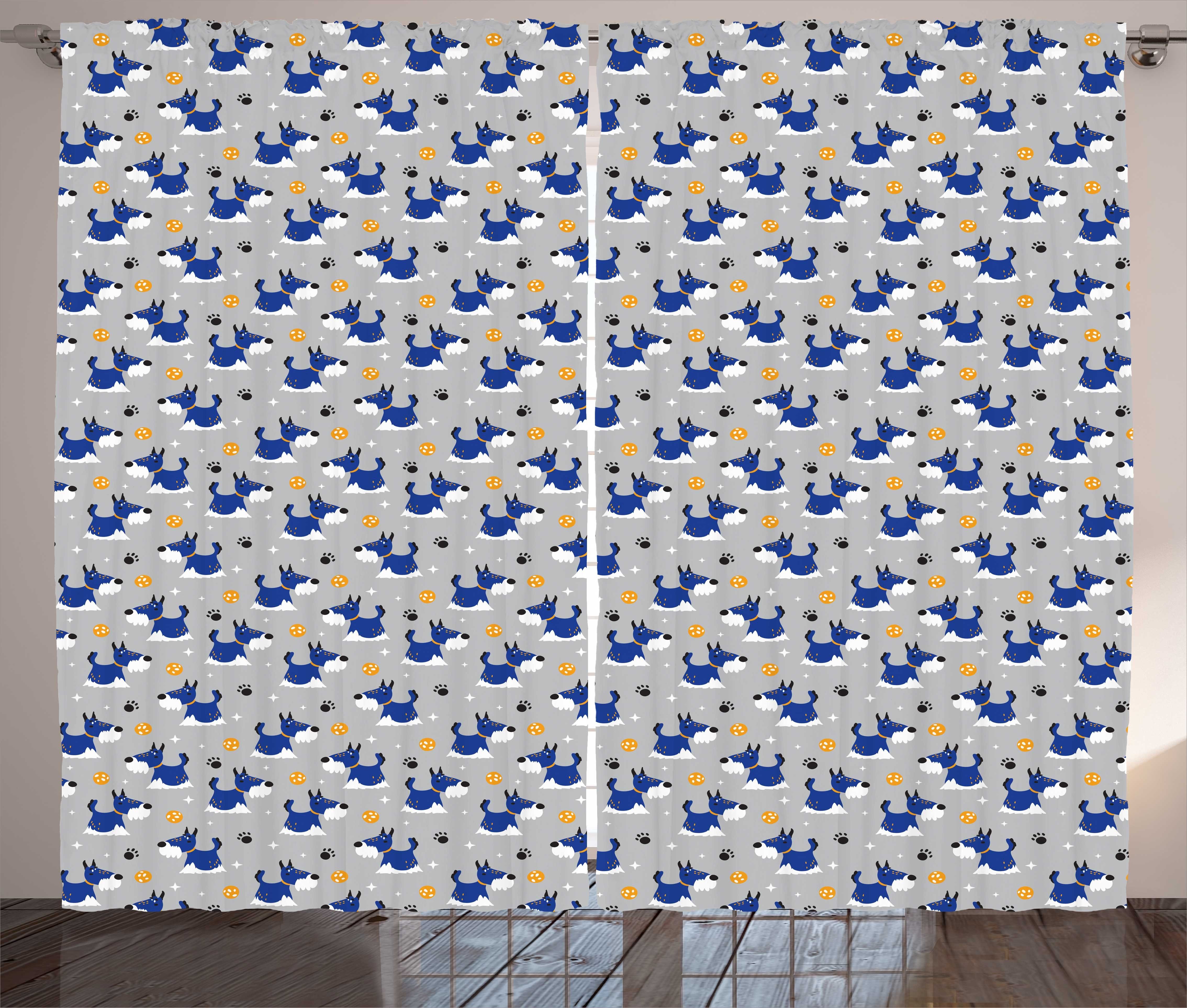 Hunde Karikatur Schlaufen und Schlafzimmer Vorhang Bild Blau Abakuhaus, Gardine Haken, mit Bearded Kräuselband