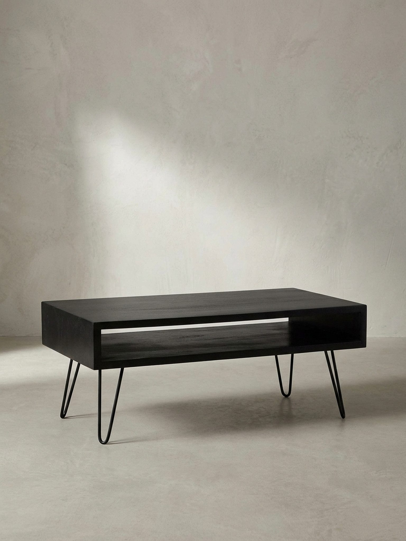 KADIMA DESIGN Couchtisch Couchtisch 100x50x40 cm Mango Massivholz Metall Sofatisch, Design (Tisch Wohnzimmer mit Haarnadelbeine), Wohnzimmertisch Rechteckig mit Stauraum, Kaffeetisch Massiv, Großer