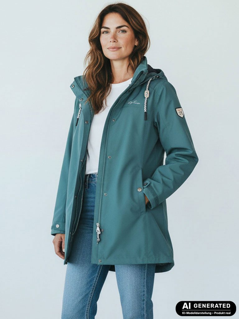 Dry Fashion Funktionsmantel Leer Damen Funktionsjacke Wasserdicht - Outdoor-Jacke Mantel Winddicht Atmungsaktiv, Verschweißte Nähte, Verstellbare und abnehmbare Kapuze