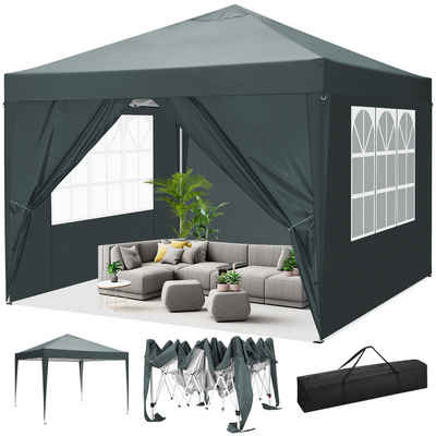 LUCKZON Faltpavillon 3x3m Pavillon, wasserdicht,UV-Schutz 50+, Partyzelt Höhenverstellbar, mit 4 Seitenteilen, LxBxH:300x300x260 cm