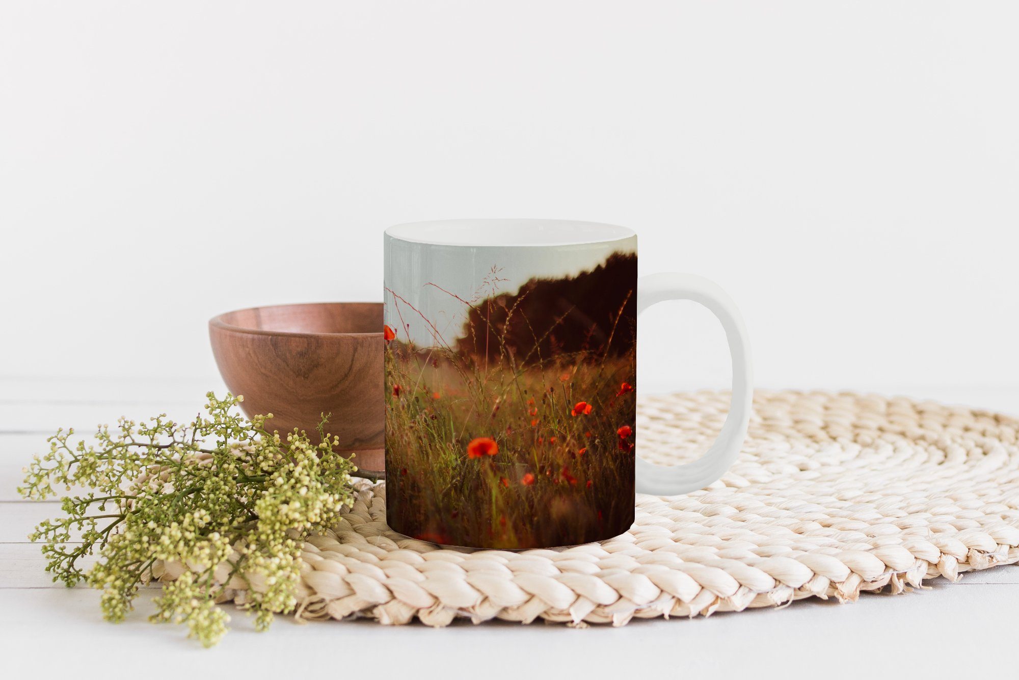 Geschenk Teetasse, Tasse - Blumen Keramik, MuchoWow Teetasse, Becher, Kaffeetassen, - Sonnenuntergang Rot,