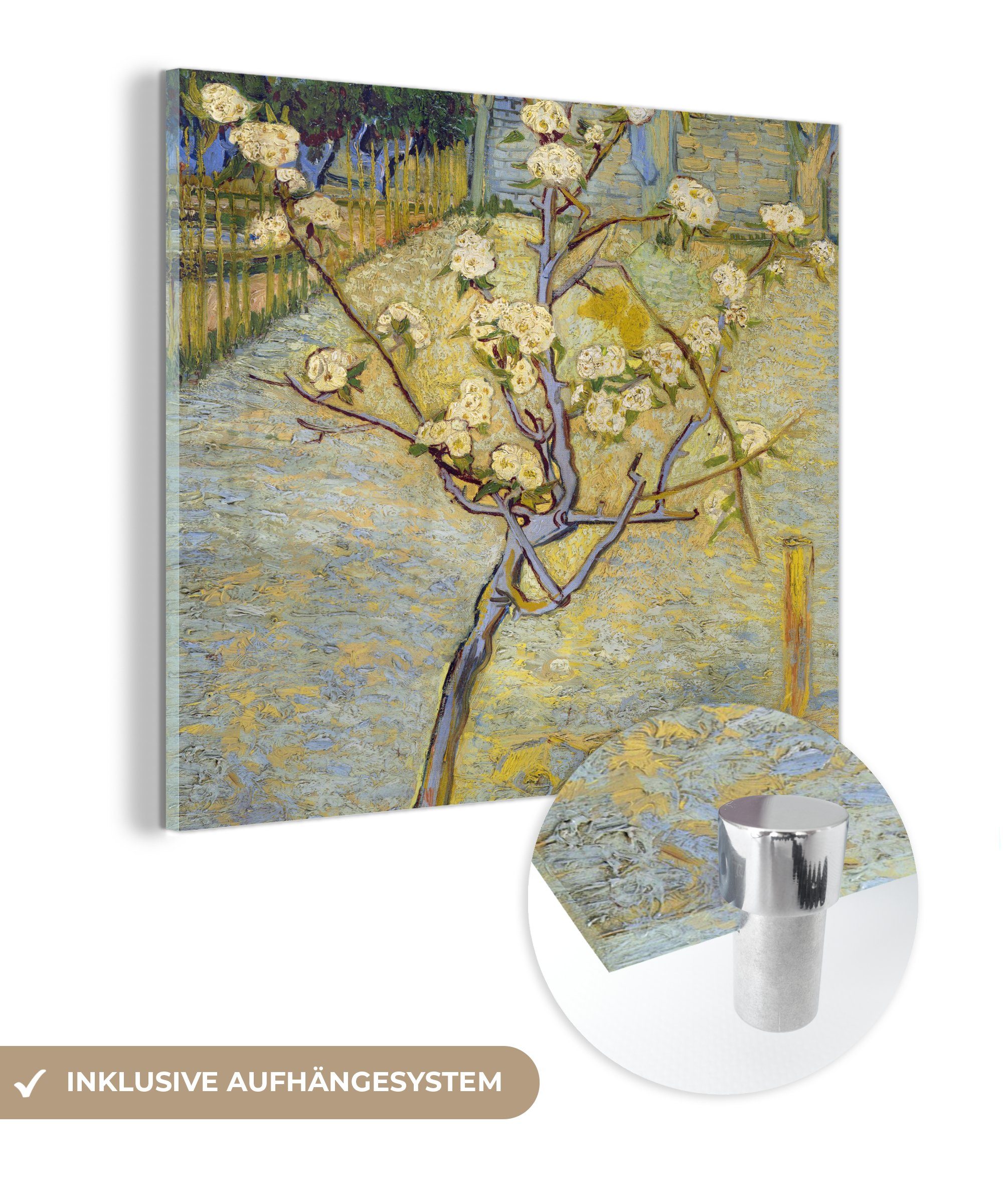 MuchoWow Acrylglasbild Blühender Birnbaum - Gemälde von Vincent van Gogh, (1 St), Glasbilder - Bilder auf Glas Wandbild - Foto auf Glas - Wanddekoration