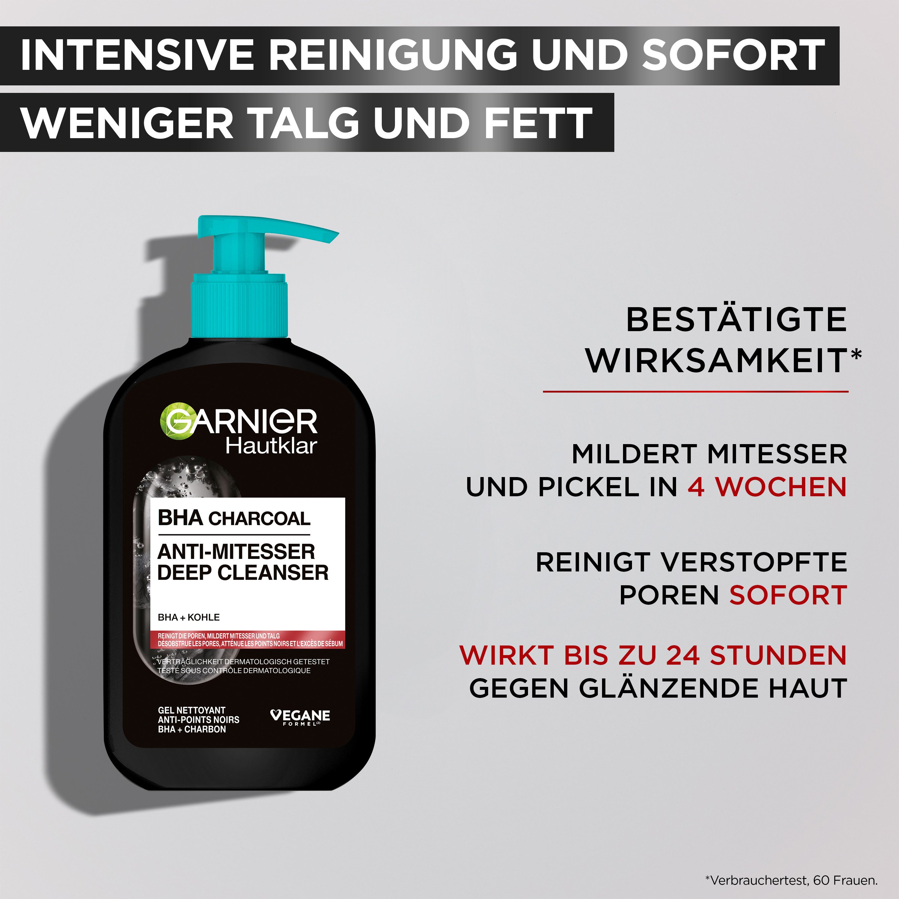 GARNIER Gesichtsreinigungsgel GARNIER SKIN ACTIVE BHA CARBON CLEANSER ANTI-MITTESSER, für unreine und zu Akne neigende Haut, zum Entfernen von Make-up