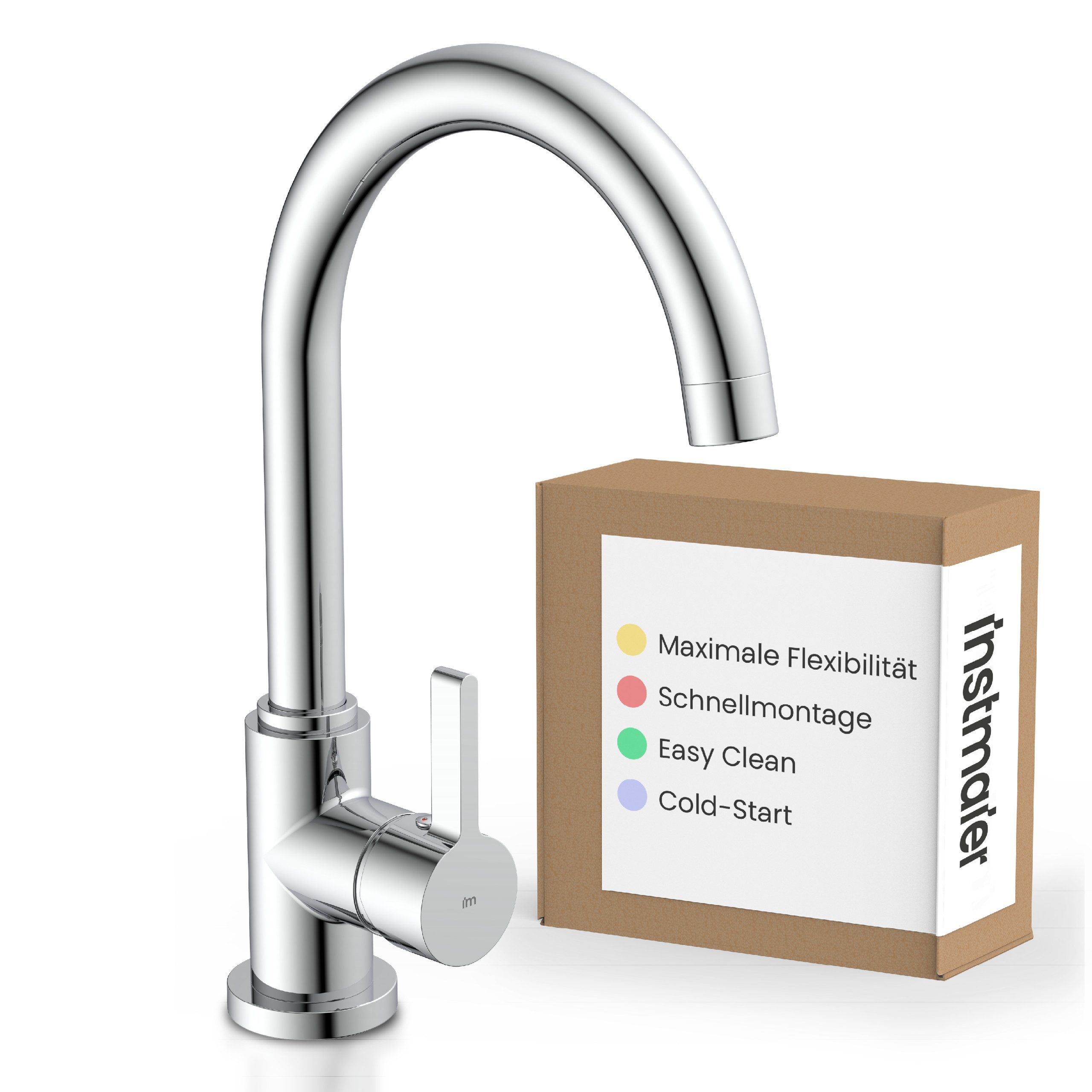 instmaier Küchenarmatur Leona, Küchenarmatur mit hohem Auslauf 360° schwenkbar, Chrom-Finishing, Hochdruck