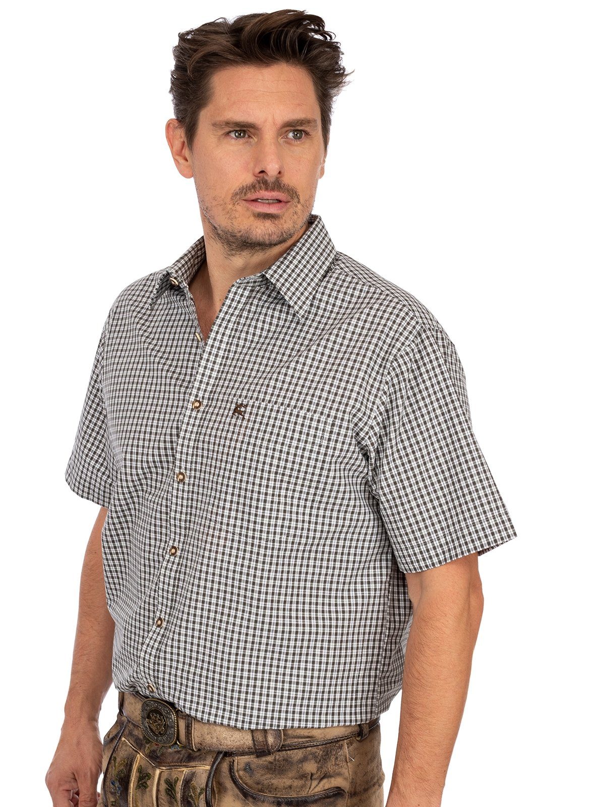 Karo STARNBERG Trachtenhemd grün (Regular OS-Trachten Fit) Kurzarmhemd
