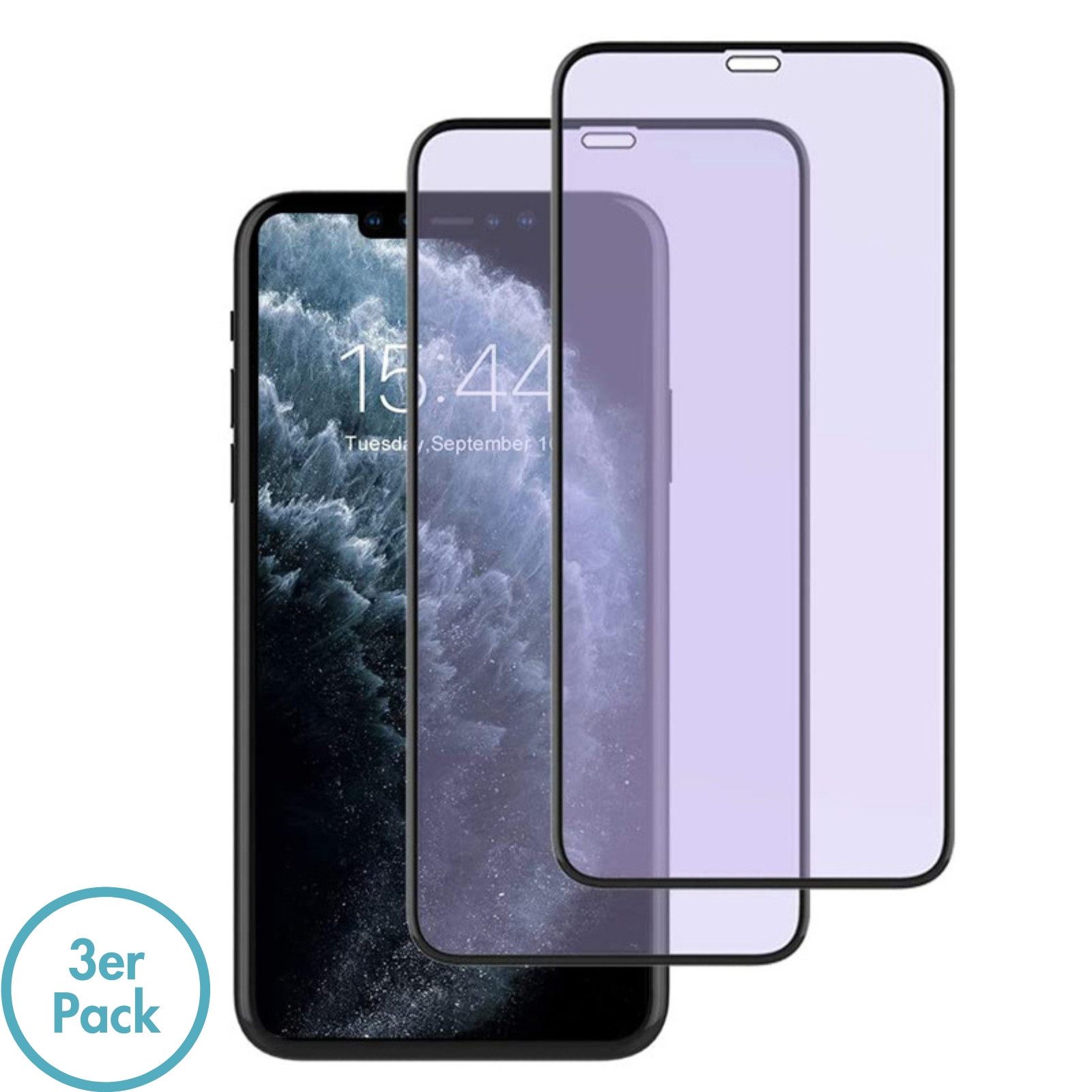 MonkeyTEC Displayschutzfolie Apple iPhone XS Max Blaulichtfilter 3x für Smartphone, Komplettset, 3 Stück, Augenschonend, Anti-Blaulicht