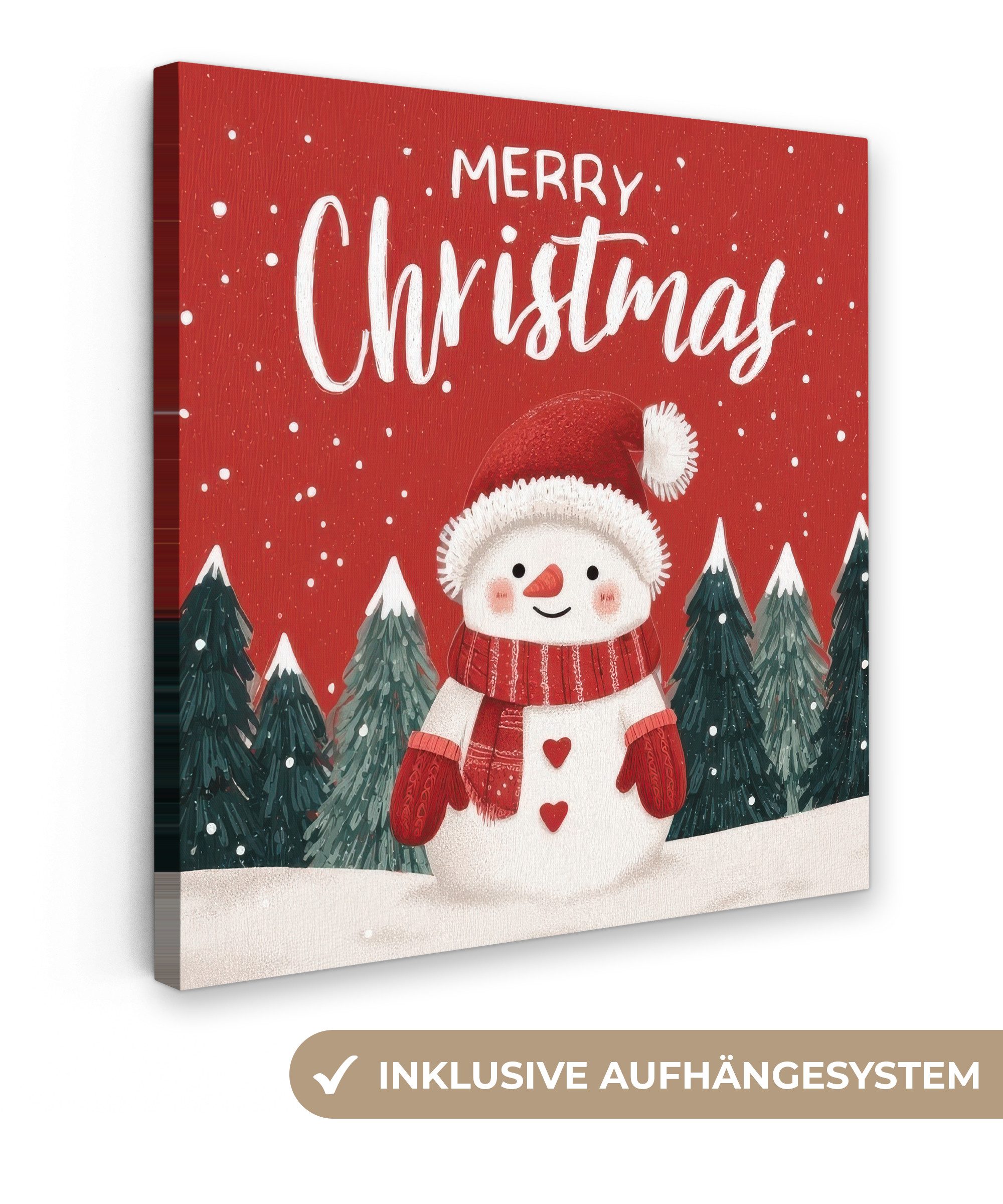 OneMillionCanvasses® Leinwandbild Weihnachtsgruß - Schnee - Rot, Fotodruck (1 St), Wandbild, Deko Schlafzimmer Wohnzimmer Flur 20x20 cm