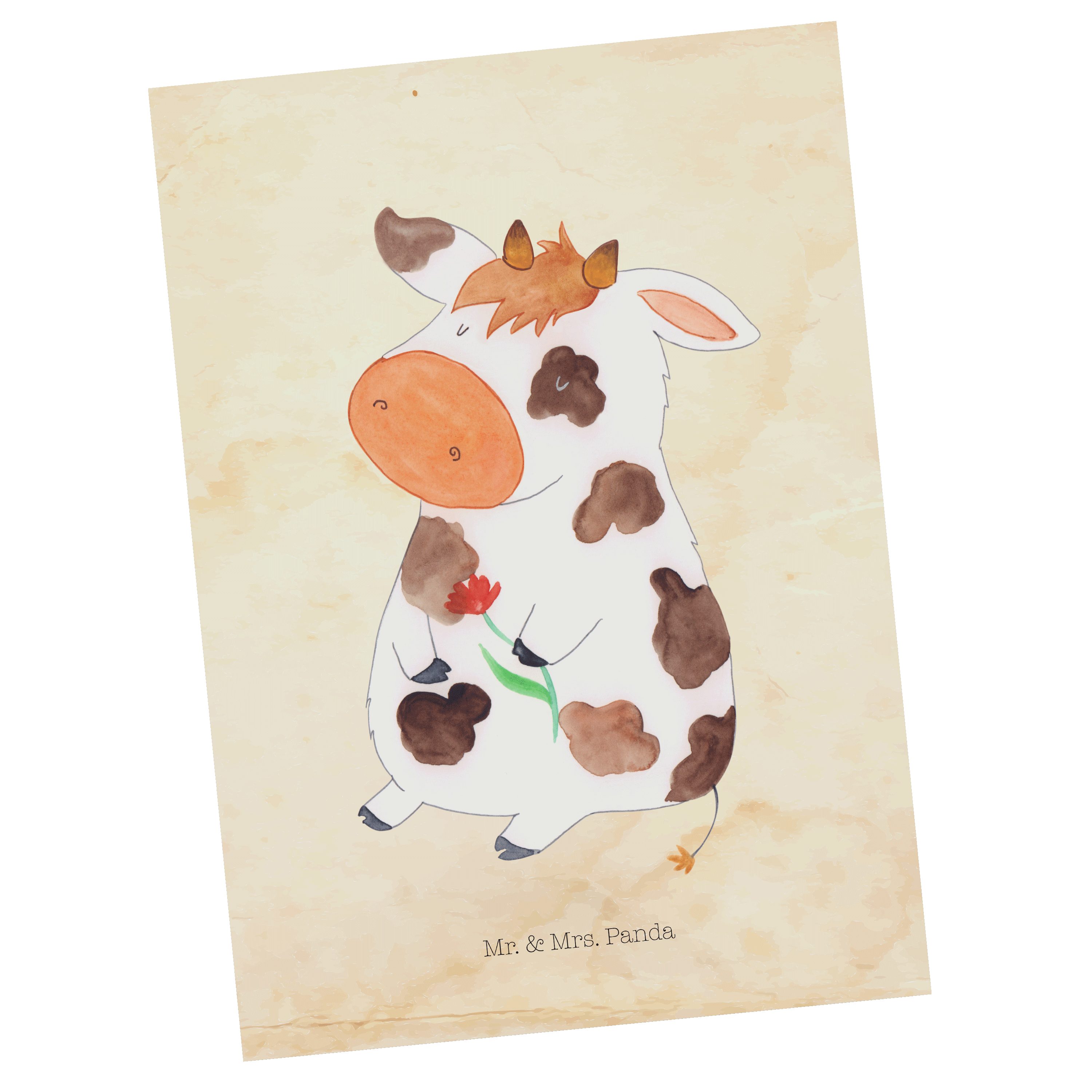 Mr. & Mrs. Panda Postkarte Kuh - Vintage - Geschenk, Bauernhof, Geburtstagskarte, Hoftiere, Einl