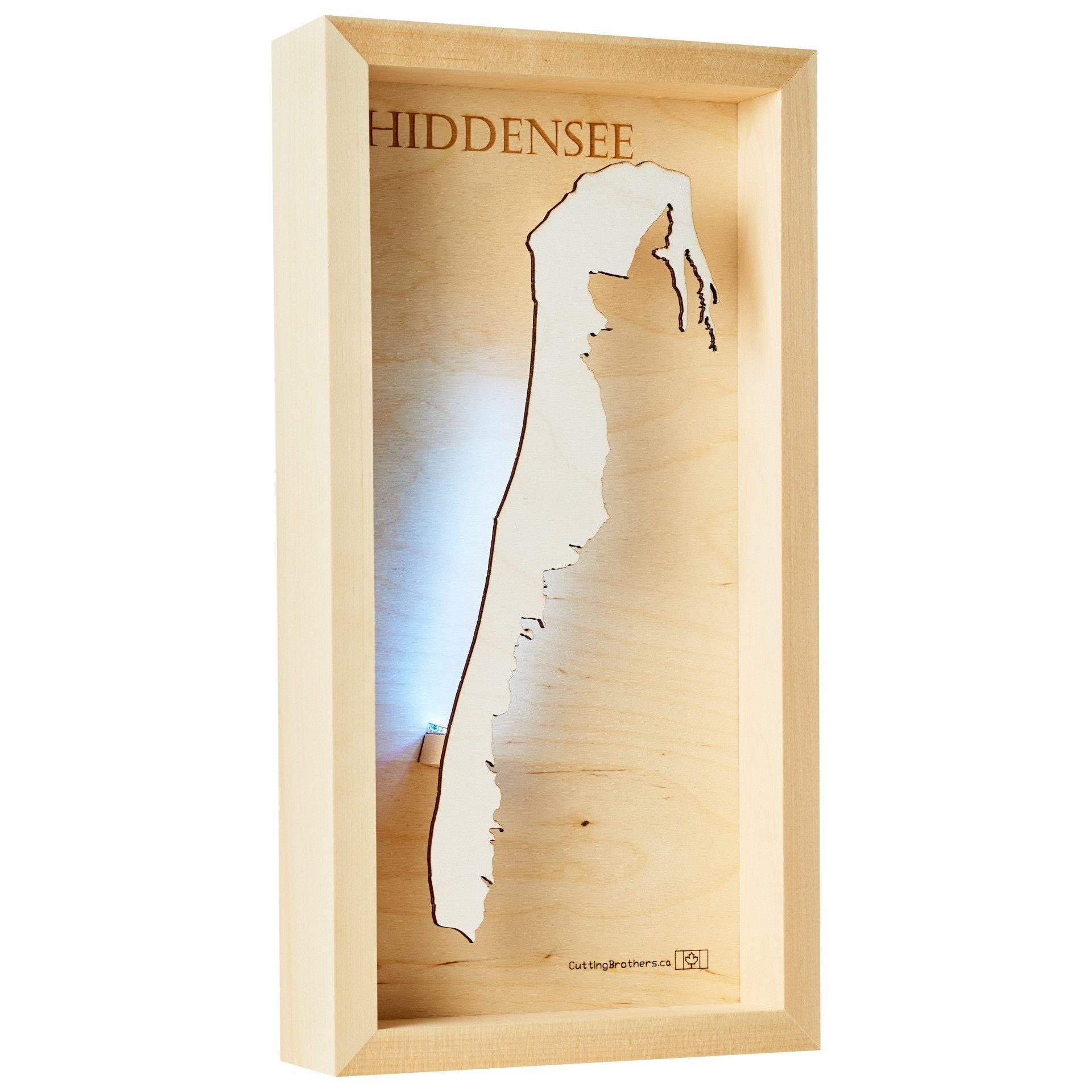 Cutting Brothers LED-Bild Hiddensee 40.5x20 cm, LED-Holz-Wandkarte, mit indirekter Beleuchtung, handgefertigt aus Echtholz