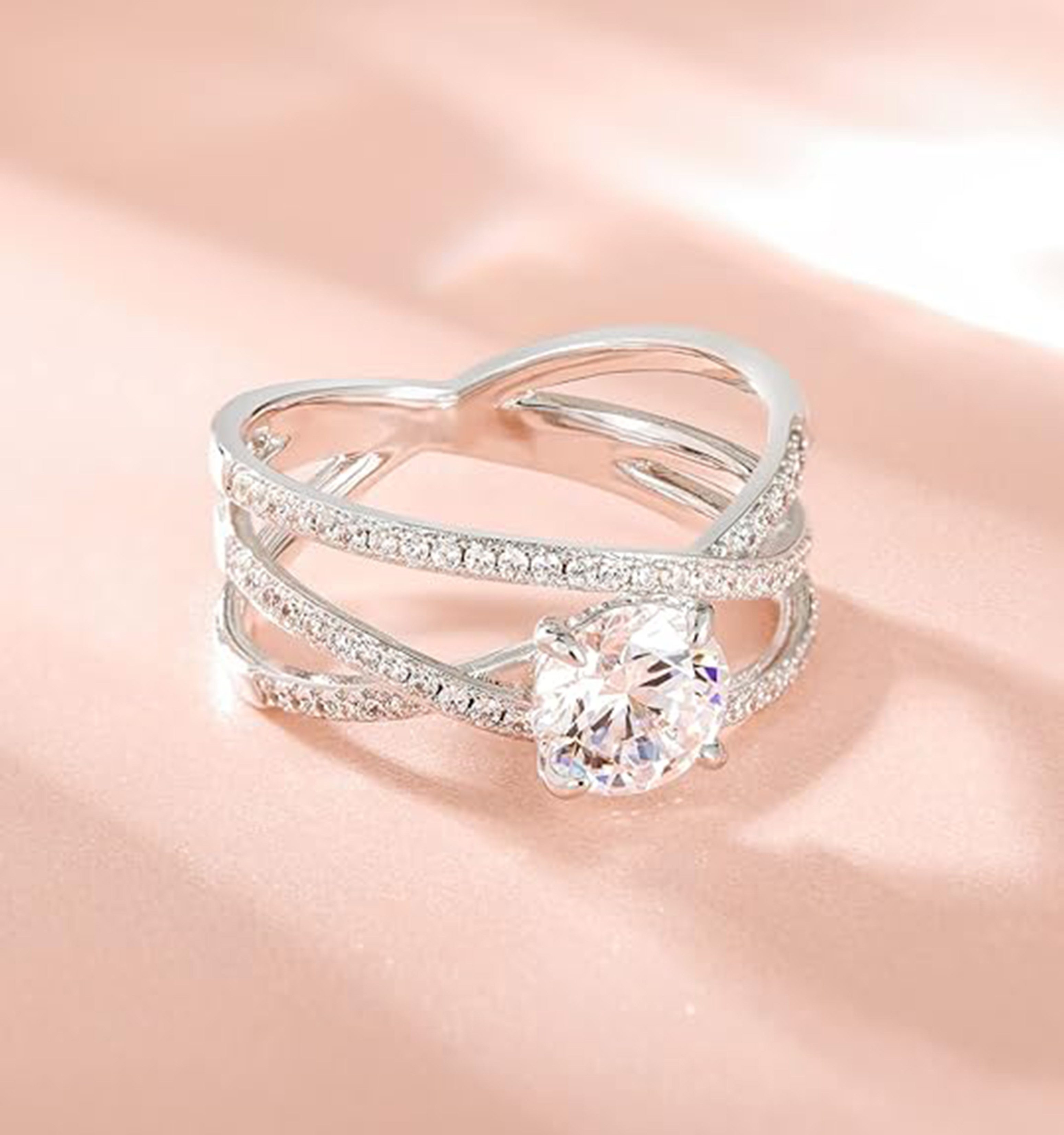 Jumpeak Verlobungsring 585Gold, 2ct rundgeschliffener Diamant Laborzucht, Cross Promise Ring, D,vvs1,3EX,IGI-Zertifikat,Anträge, Geburtstage, Jubiläumsgeschenke