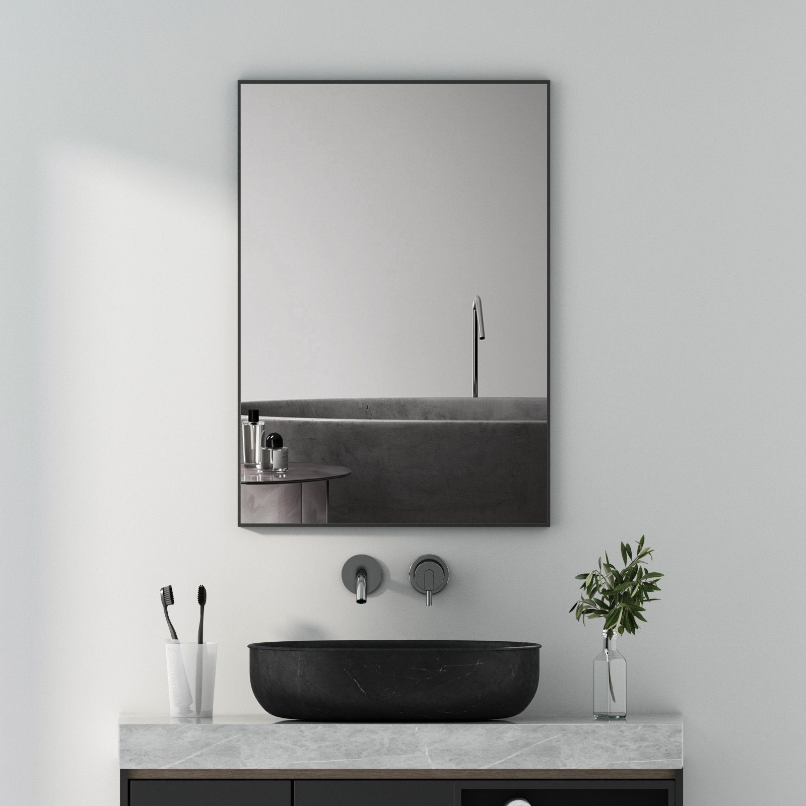 Boromal Wandspiegel Spiegel Schwarz Bad Wand Metall Rahmen 50x70 80x60 100x günstig online kaufen