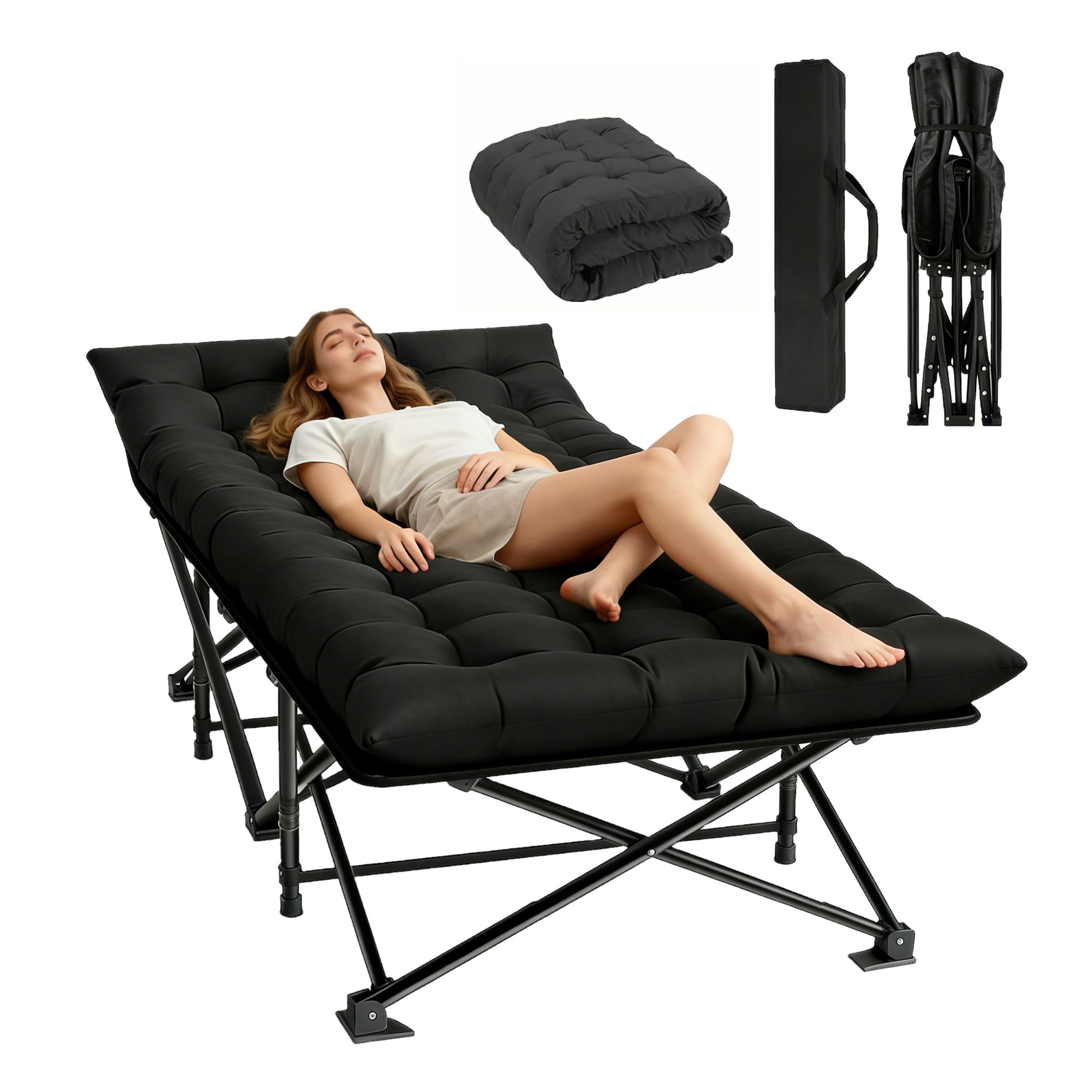Toomoke Klappbett Klappbar Camping Bett,Gästebett,feldbett bis 200KG,188cm×71cm×37cm (für Outdoor, Garten, Camping, Reisen, Indoor) Klappliege,Reisebett Erwachsene,Tragbares Campingliege mit Matratze