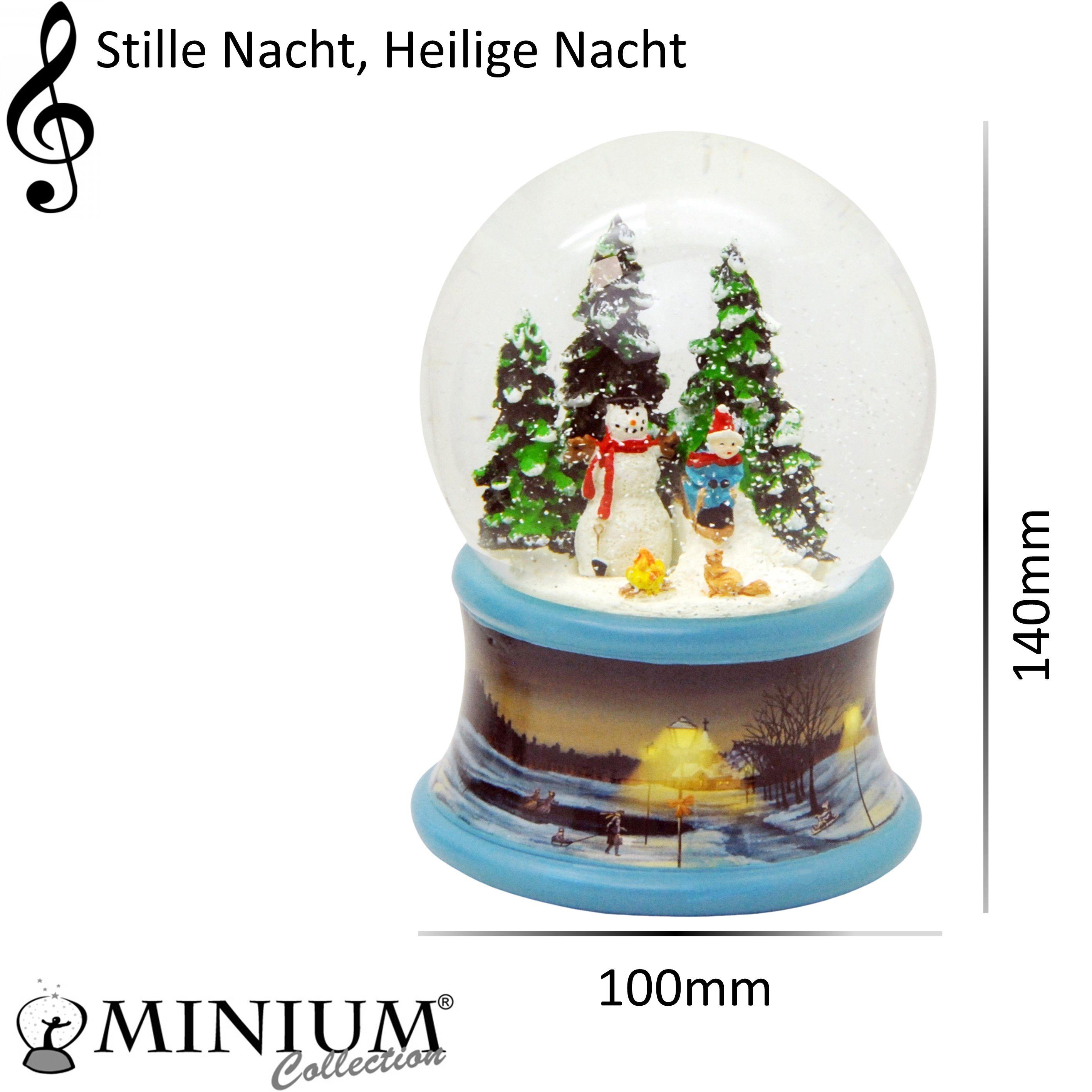 Schneekugel breit 100mm Classic Schneemann Spieluhr auf MINIUM-Collection Line Schlitten Kind