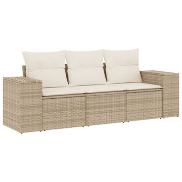 vidaXL Loungesofa 3-tlg. Garten-Sofagarnitur mit Kissen Beige Poly Rattan, 1 Teile