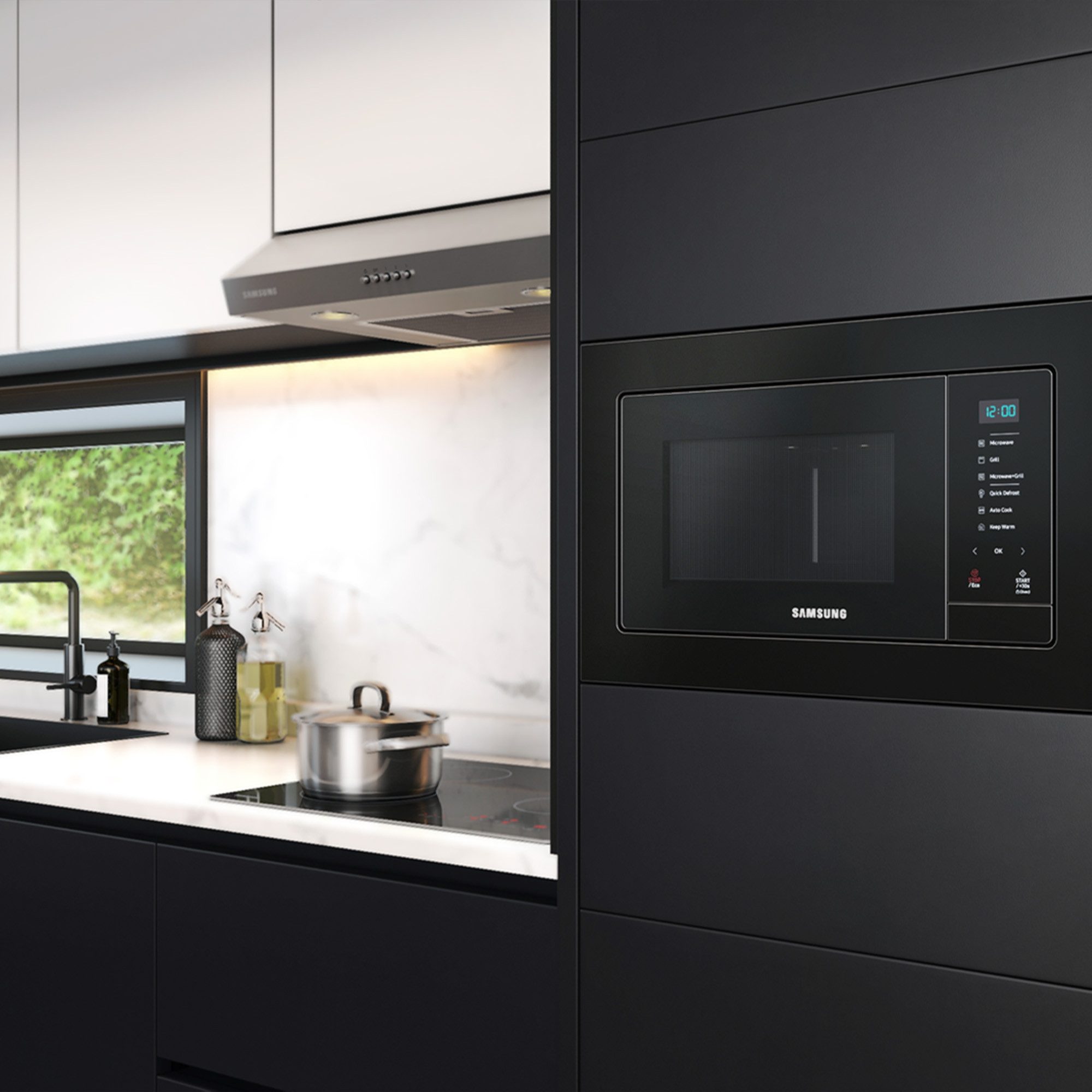 Samsung Mikrowelle MG20A7013CB/EG, Grill, Mikrowelle, 20 l, Garen, Backen & Grillen mit pflegeleichten Keramik-Emaille Innenraum