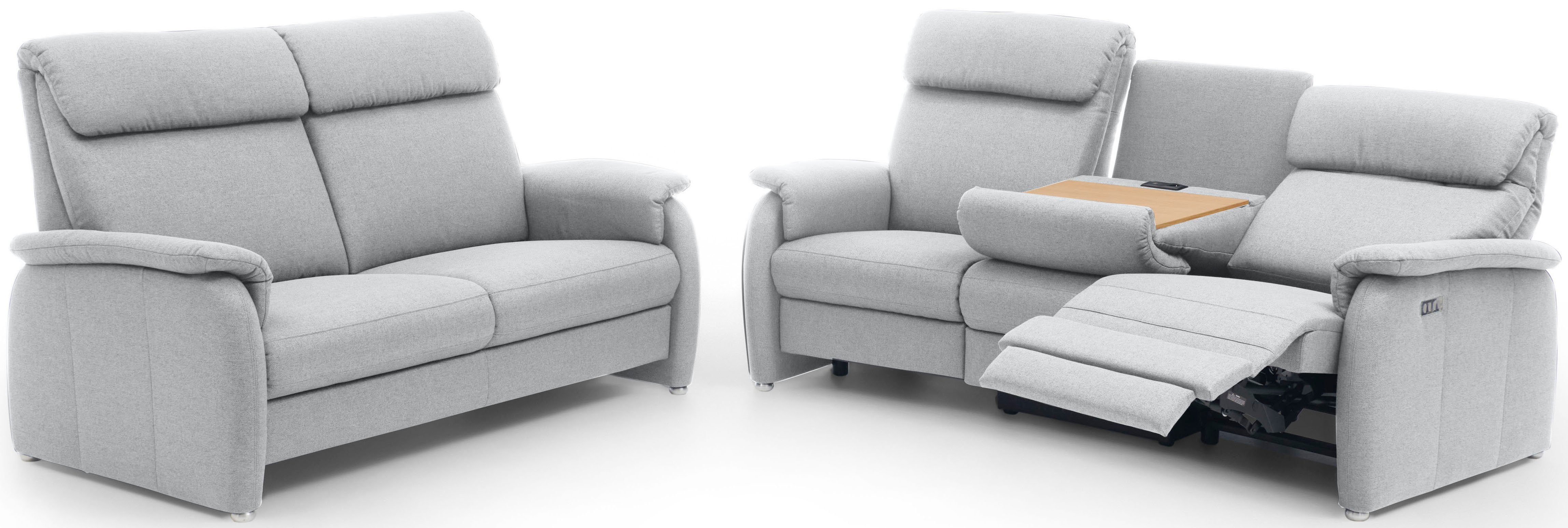 Home affaire 3-Sitzer Turin mit Steckdose und USB-Port auch in Easy care-Bezug, 2 x vollmotorische Relaxfunktion, herunterklappbarer Tisch