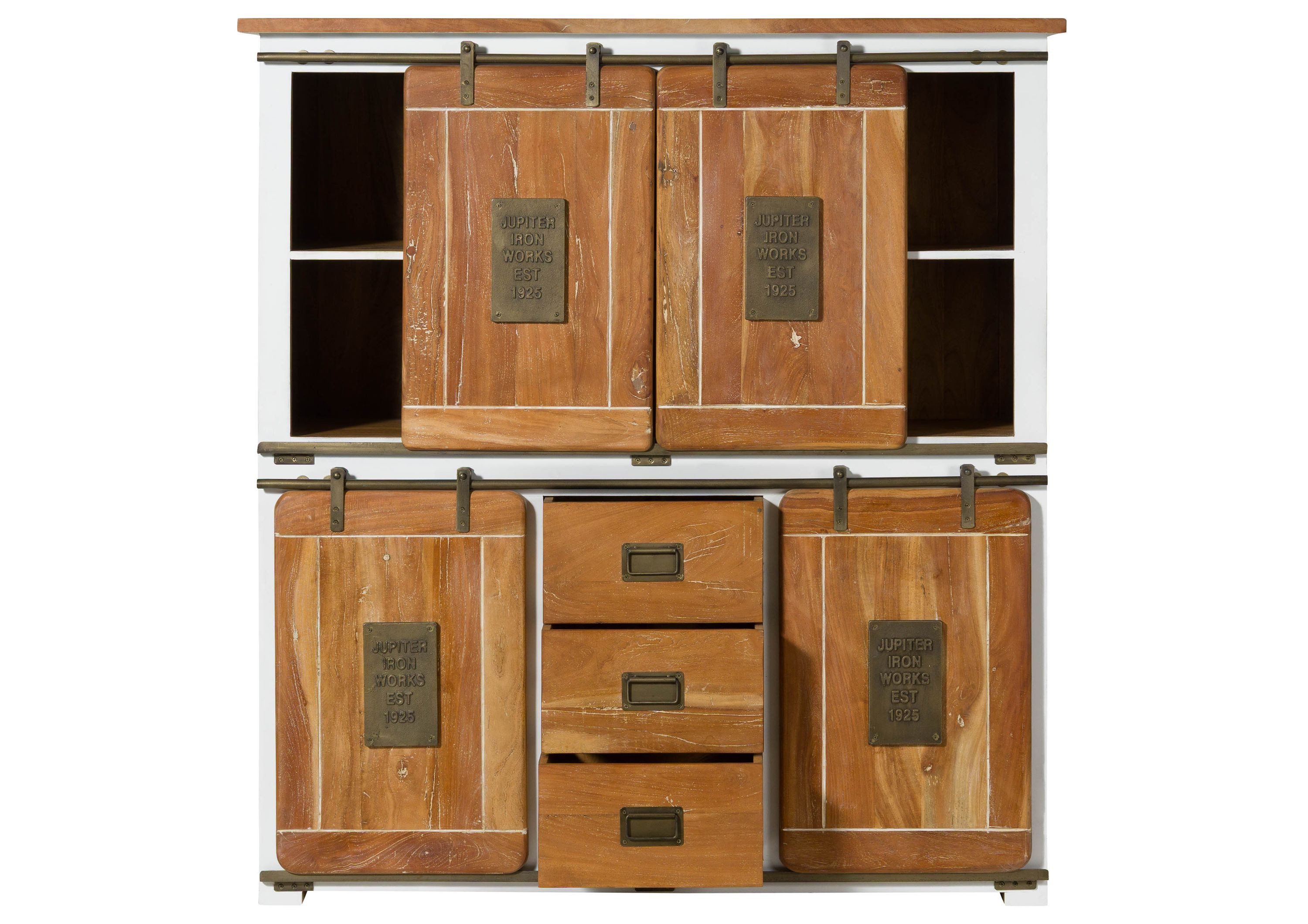 Massivmoebel24 Highboard RAILWAY (Massivholz), Mango 150x45x160 weiß lackiert RAILWAY #525