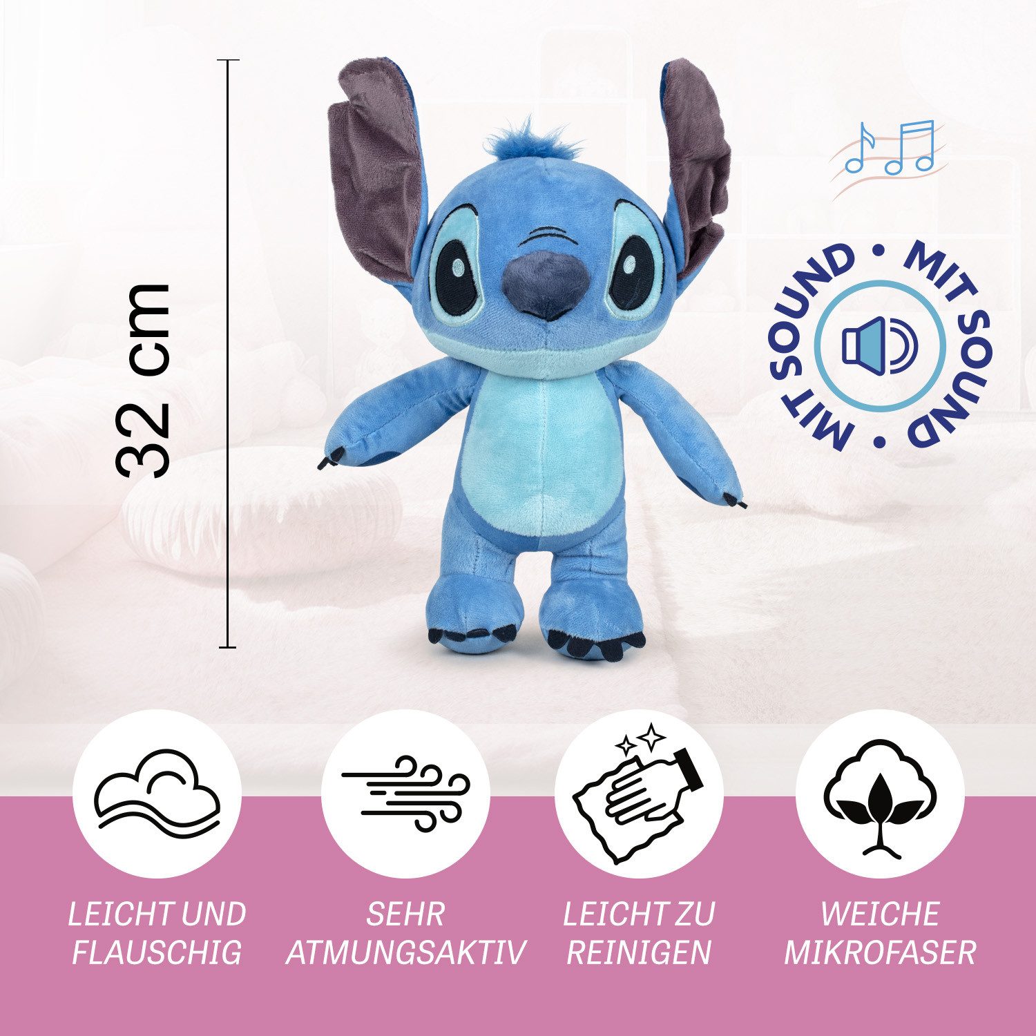 Stitch Plüschfigur Stitch mit 28cm W/SOUND Plüschfigur, Kuscheltier, Stofftier mit Sound