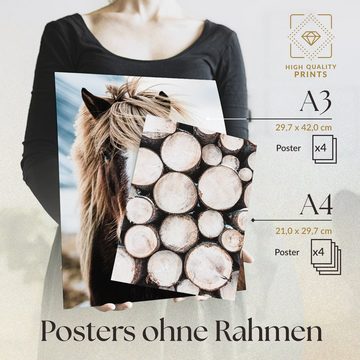 Heimlich Poster Set als Wohnzimmer Deko, Bilder DIN A3 & DIN A4, Holz Berge, Landschaften