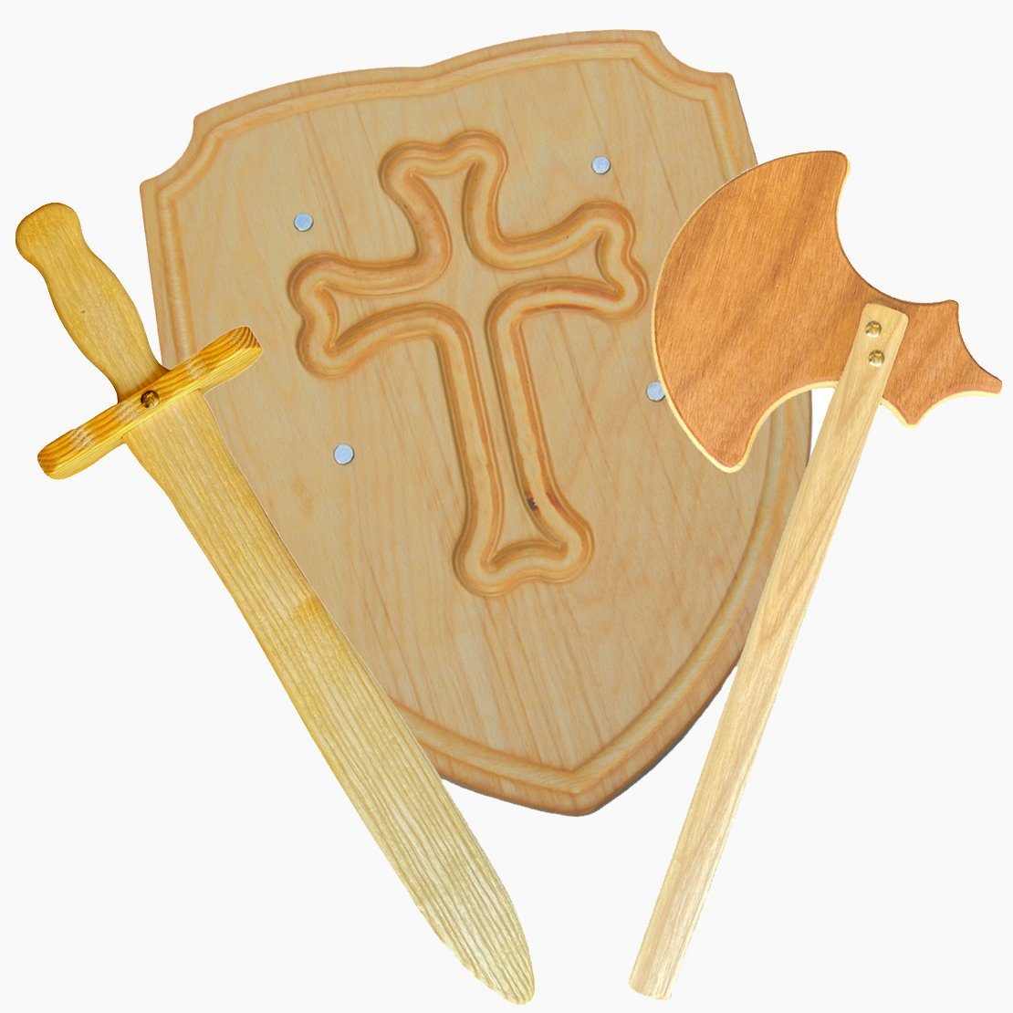Madera Spielzeuge Spielzeug-Ritterset Ritter Set Madera Kreuz, (spar packung, 3-tlg., packung), Toller Ritterspass mit Schwert Axt und Schild