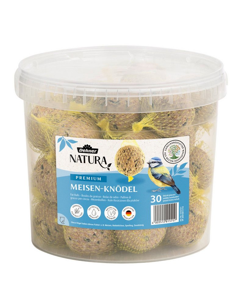 Dehner Natura Große Meisenknödel mit Netz, 30 Stück je 90 Gramm (2.7 kg), Hauptfutter für: Gartenvögel, Wildvogel, im Eimer, Wildvogelfutter zur ganzjährigen Fütterung