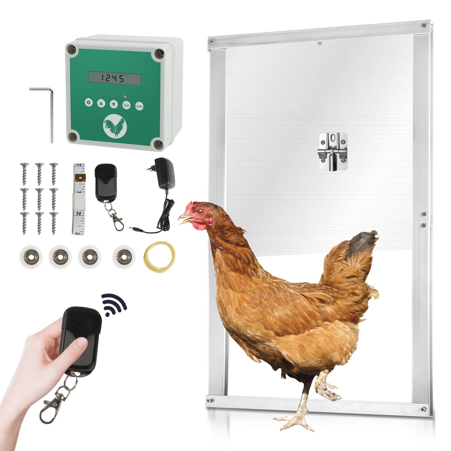 Clanmacy Hühnerstall Hühnerklappe Türöffner Fernbedienung Aluminum Hühnertür Automatische