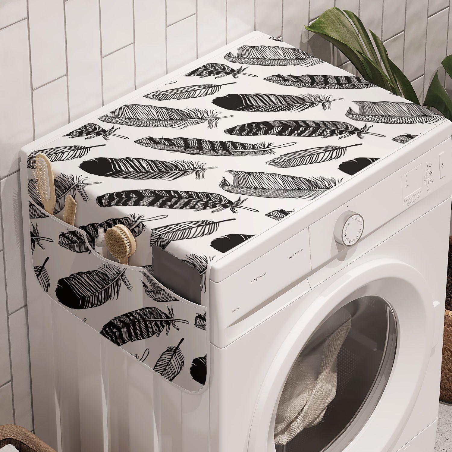 Mode Federn Waschmaschine Abakuhaus für Trockner, Anti-Rutsch-Stoffabdeckung Retro Badorganizer Boho und Hippie