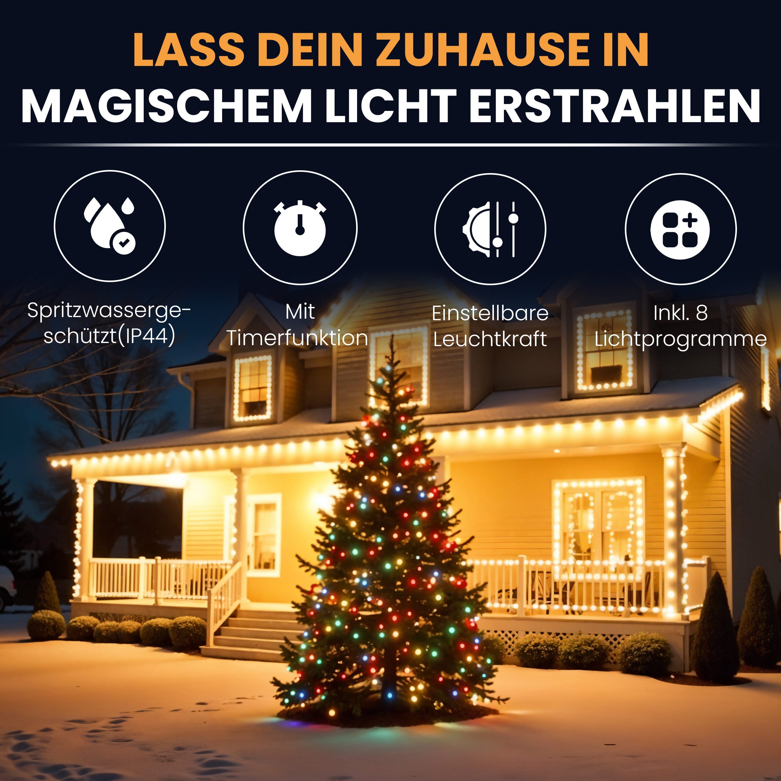 Gartenpirat LED-Lichterkette Christbaum LED Lichterkette Dekobeleuchtung 8 Programme Weihnachten