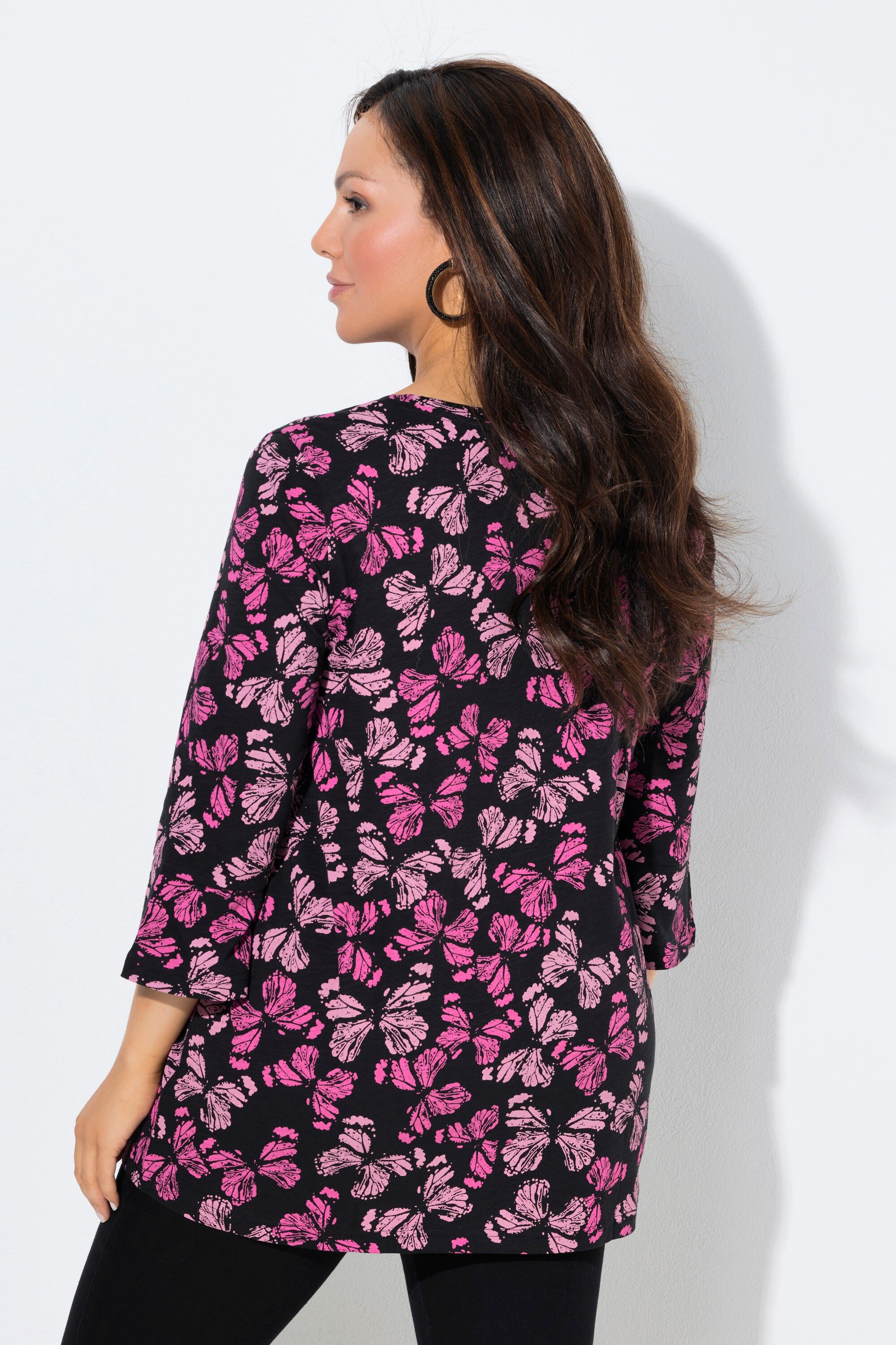 Ulla Popken T-Shirt Shirt Blüten A-Linie V-Ausschnitt 3/4-Arm – Bild 3 von 4