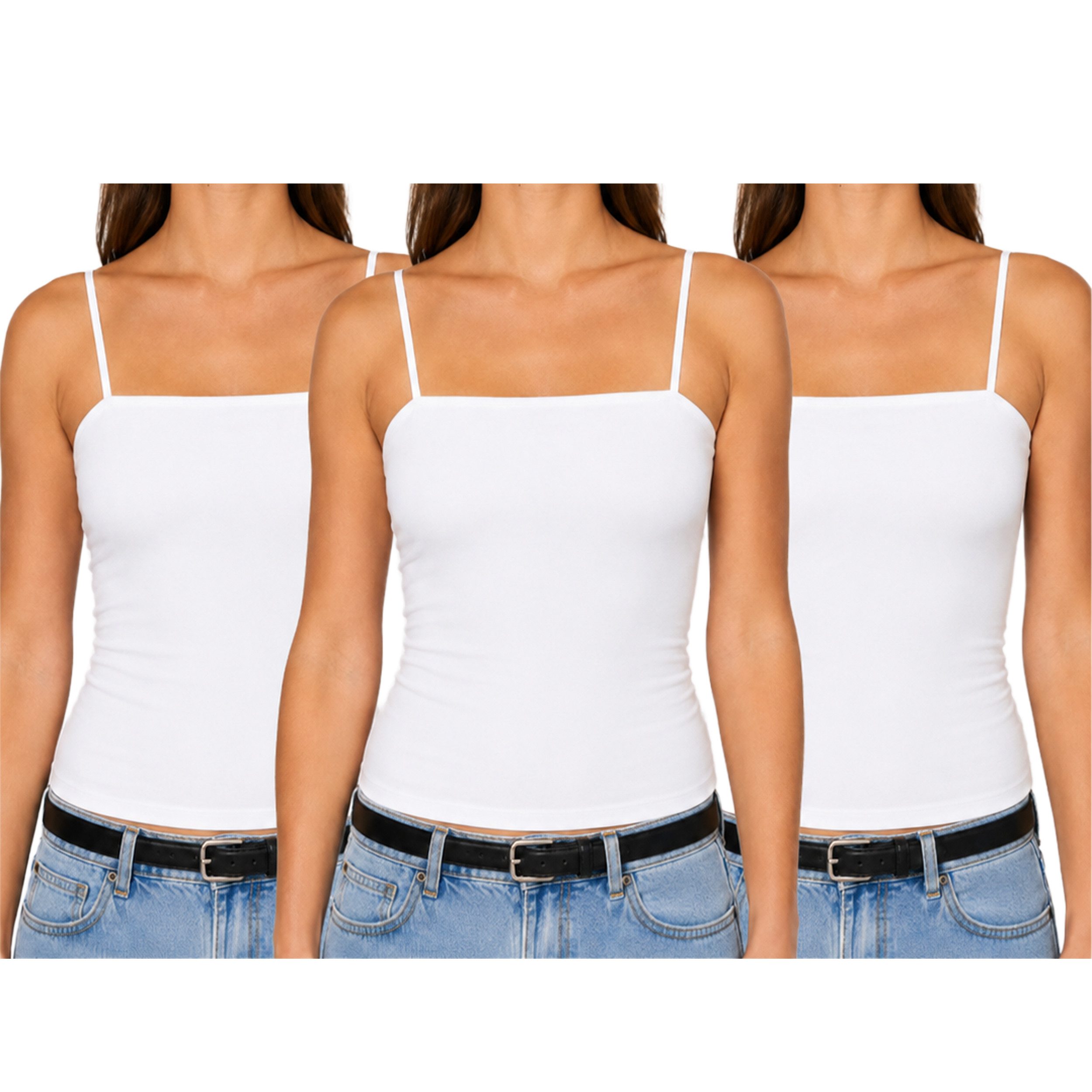 TEXEMP Spaghettitop Spaghetti Top Damen Trägertop 3er Pack Baumwolle Unterhemd Kurz (Set, 3-tlg., 3er-Pack) Atmungsaktiv - Langlebig - Strapazierfähig