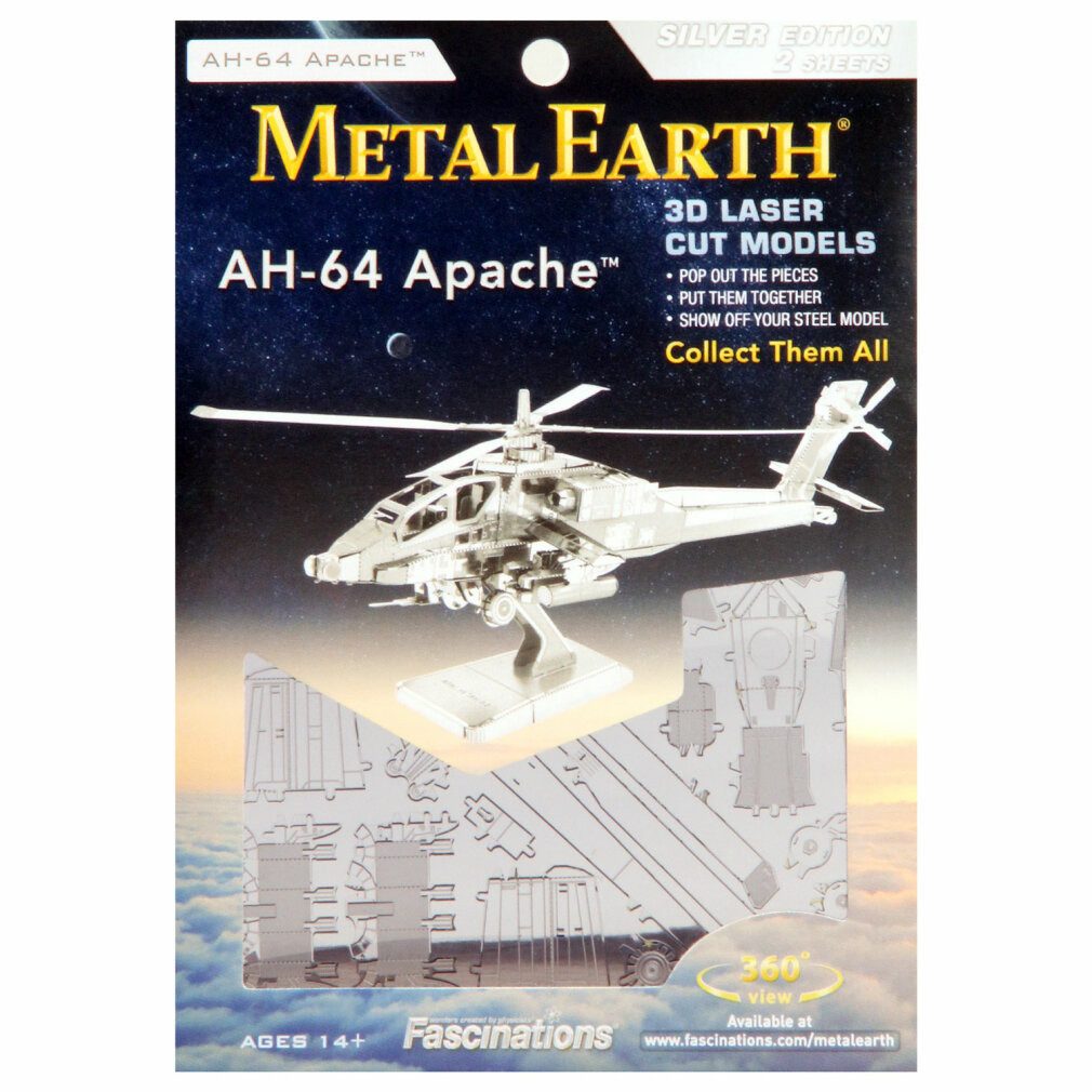 Invento Modellauto Metal Earth AH-64 Apache Silberne Ausgabe