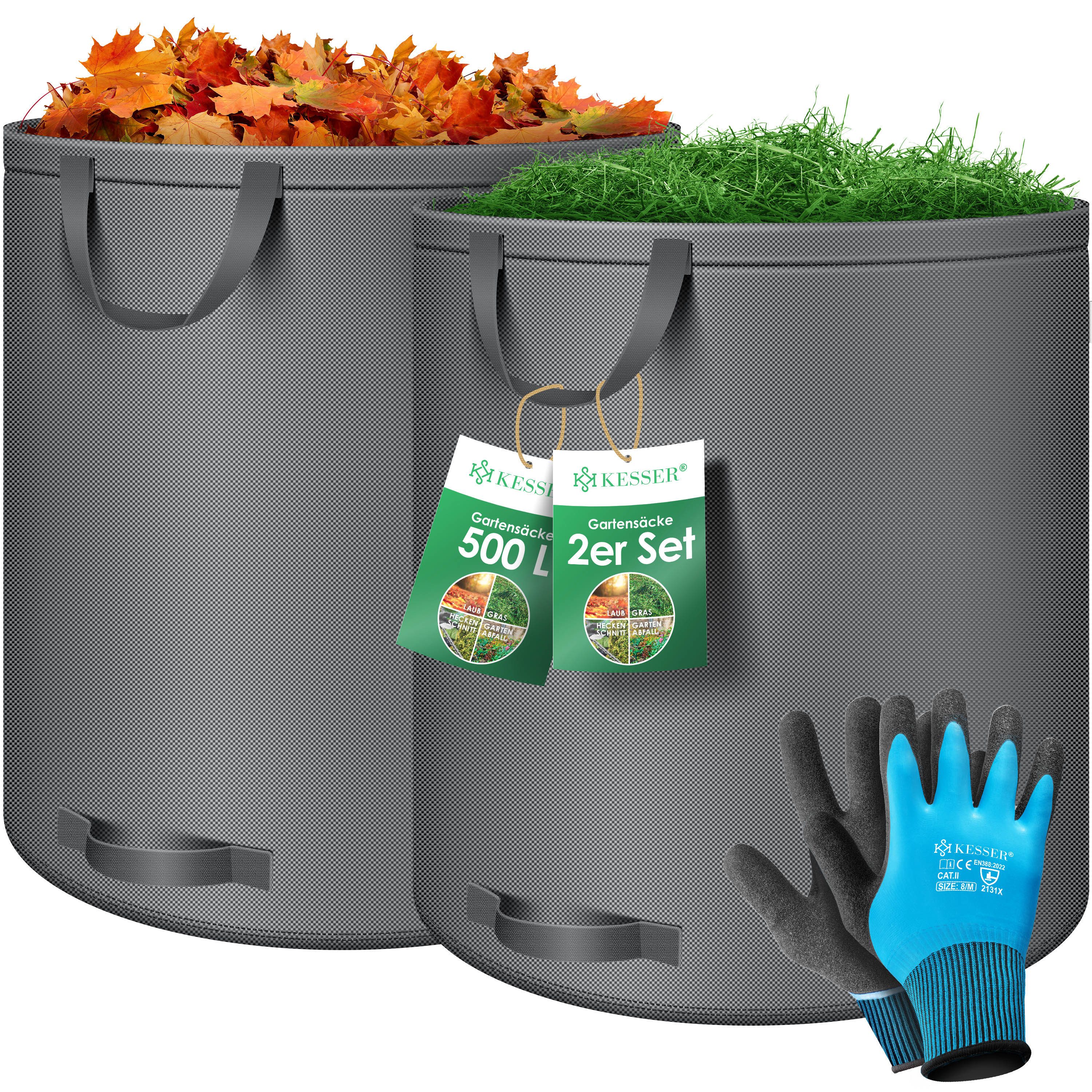 KESSER Gartensack, 500 l, (2-tlg), Gartensack Set Laubsack Gartenabfallsack inkl. Handschuhe